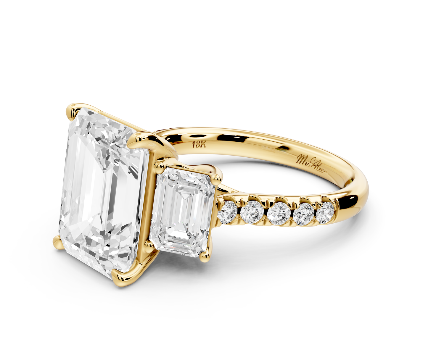 Mia - 5ct 14k yellow gold emerald Trellis Basket Diamond Pavé half band Engagement Ring