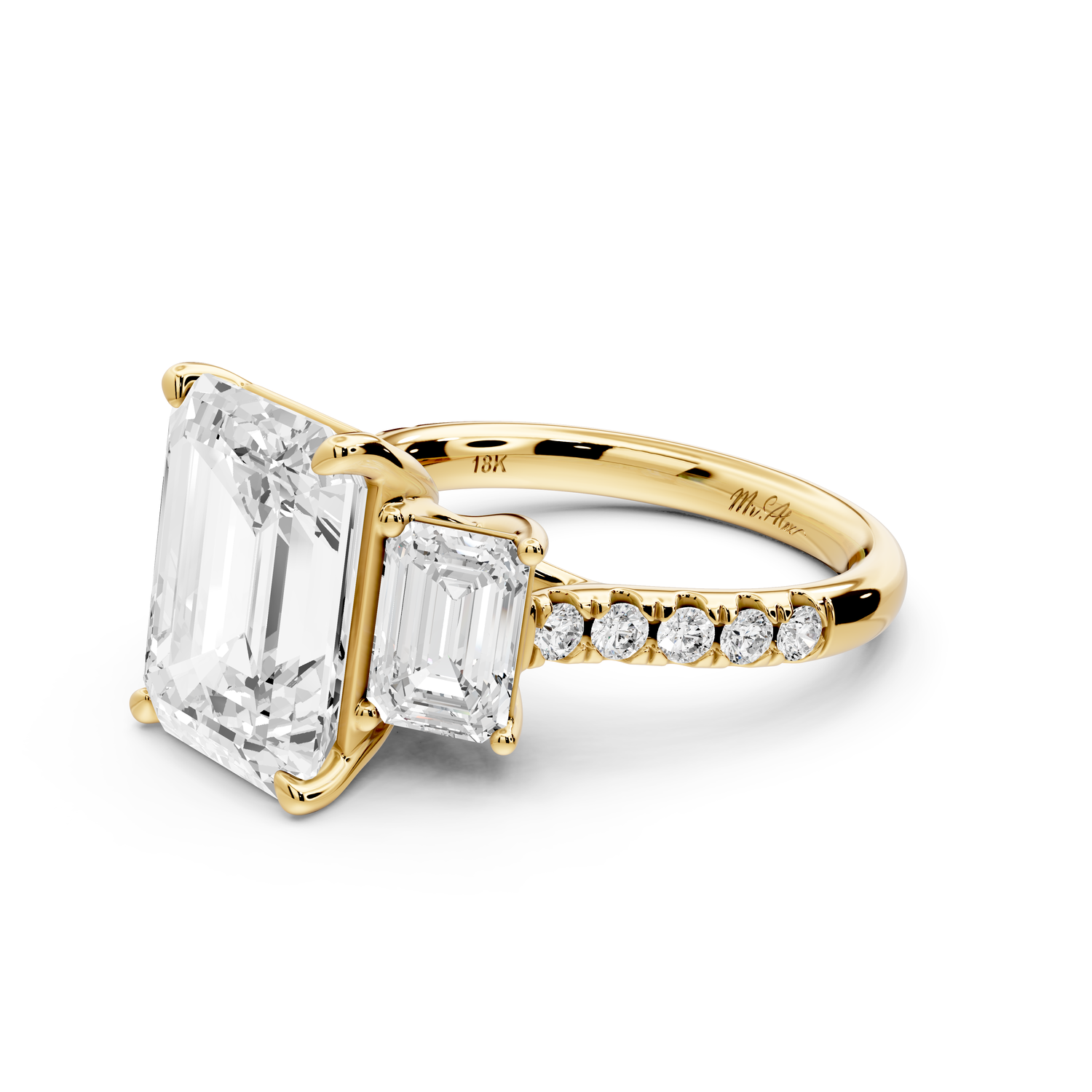 Mia - 5ct 14k yellow gold emerald Trellis Basket Diamond Pavé half band Engagement Ring