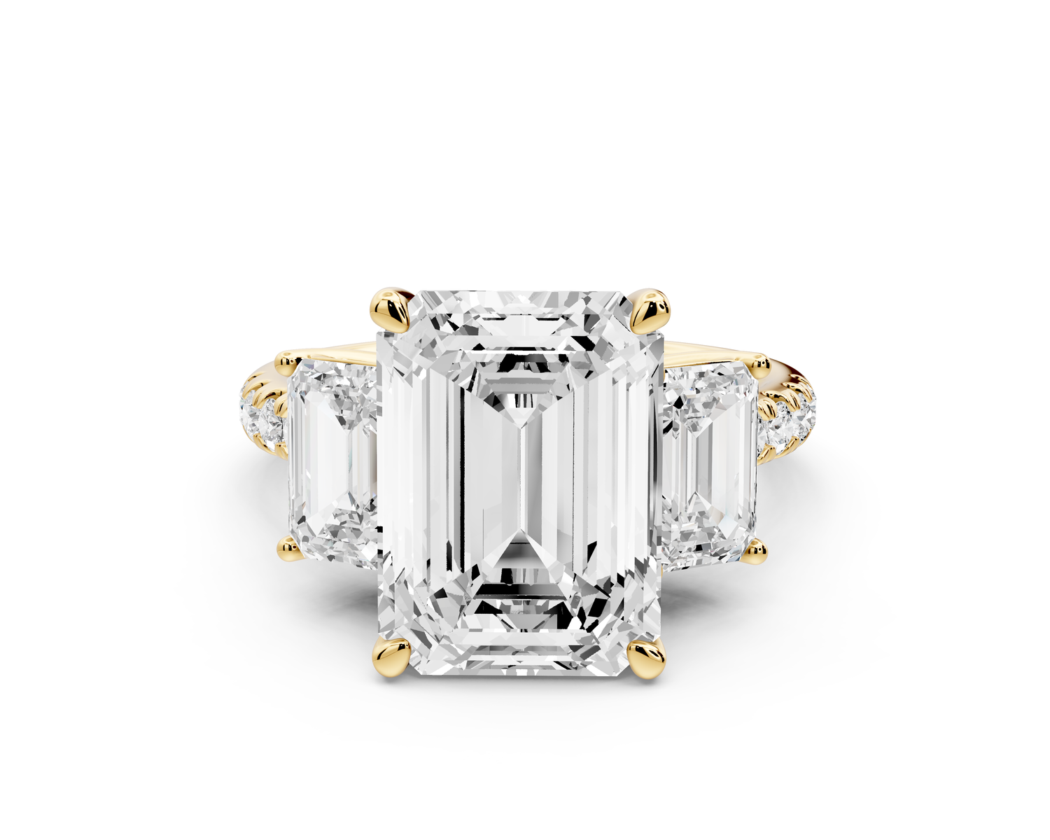 Mia - 5ct 14k yellow gold emerald Trellis Basket Diamond Pavé half band Engagement Ring
