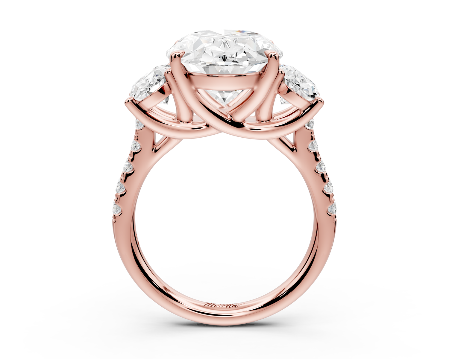 Mia - 5ct 14k rose gold oval Trellis Basket Diamond Pavé half band Engagement Ring