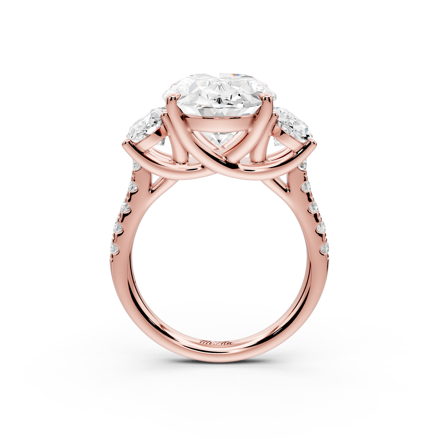 Mia - 5ct 14k rose gold oval Trellis Basket Diamond Pavé half band Engagement Ring