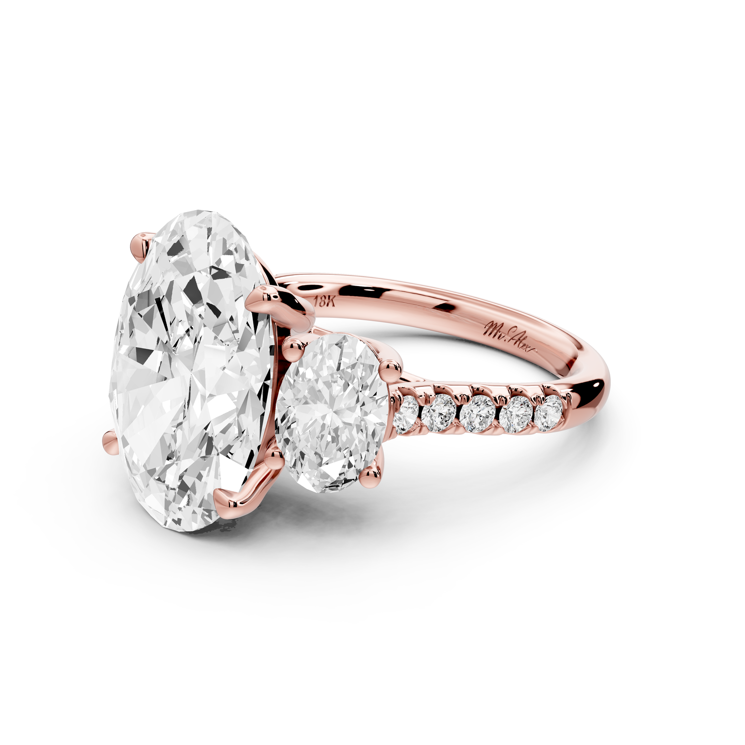 Mia - 5ct 14k rose gold oval Trellis Basket Diamond Pavé half band Engagement Ring