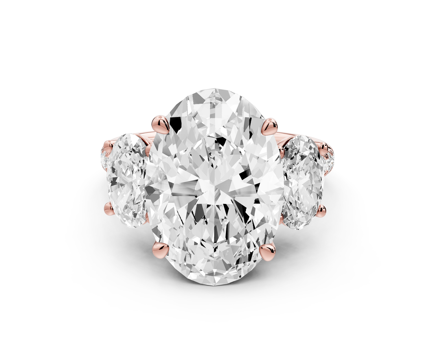 Mia - 5ct 14k rose gold oval Trellis Basket Diamond Pavé half band Engagement Ring