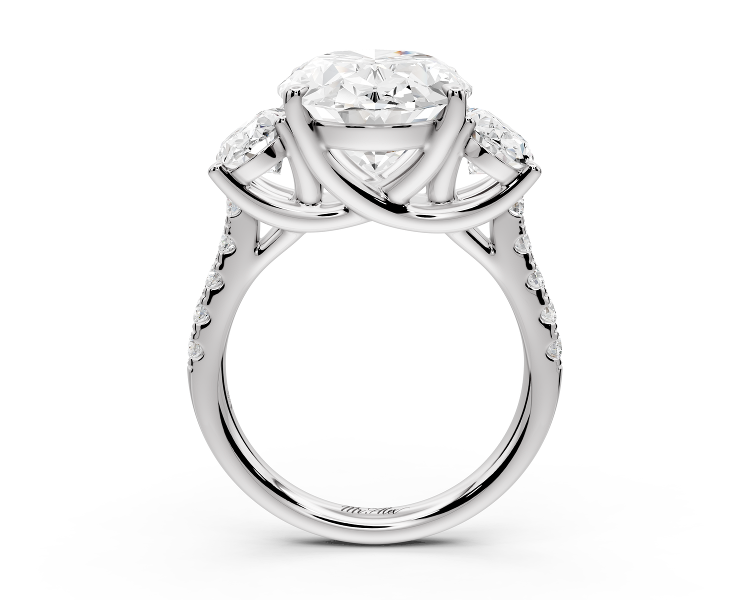 Mia - 5ct 14k white gold oval Trellis Basket Diamond Pavé half band Engagement Ring