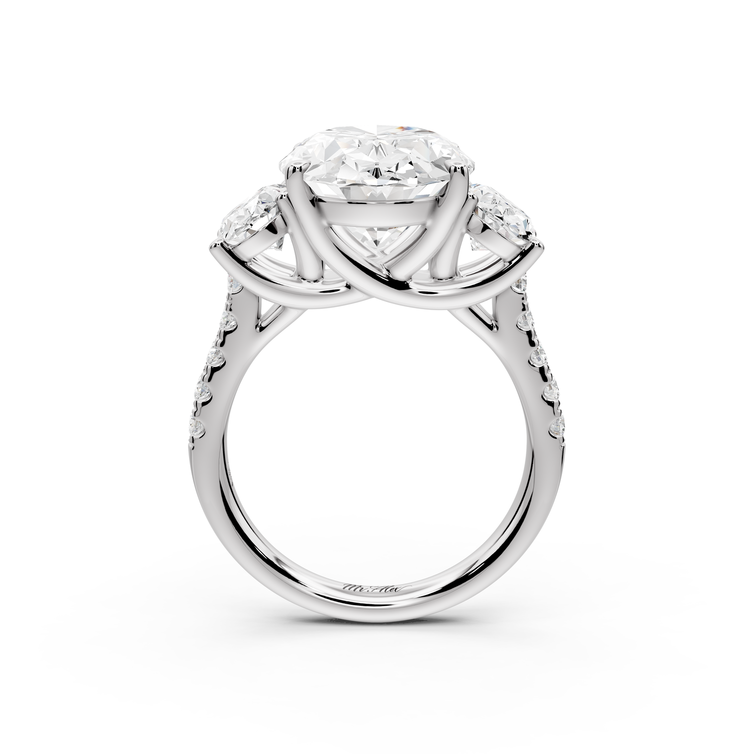 Mia - 5ct 14k white gold oval Trellis Basket Diamond Pavé half band Engagement Ring