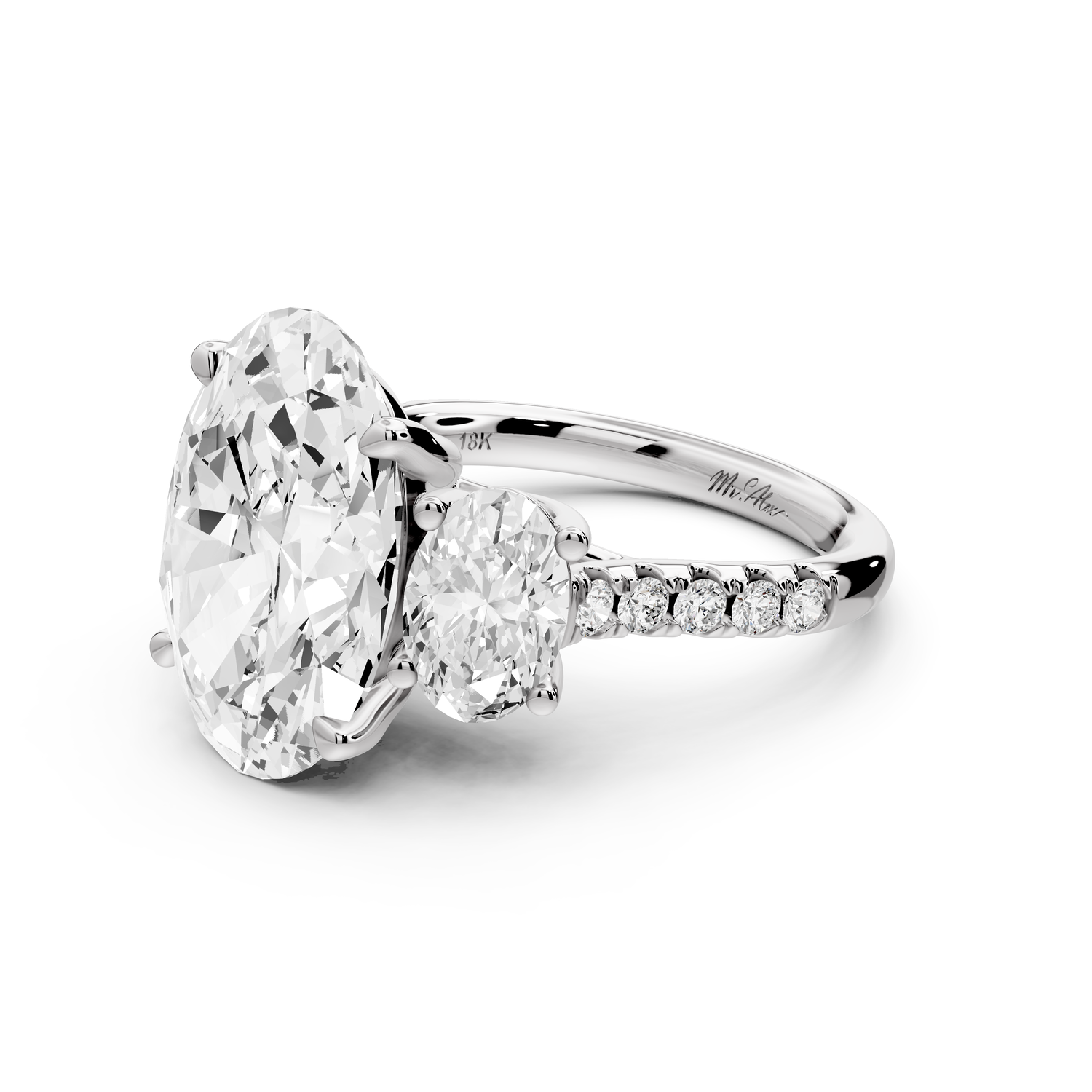 Mia - 5ct 14k white gold oval Trellis Basket Diamond Pavé half band Engagement Ring
