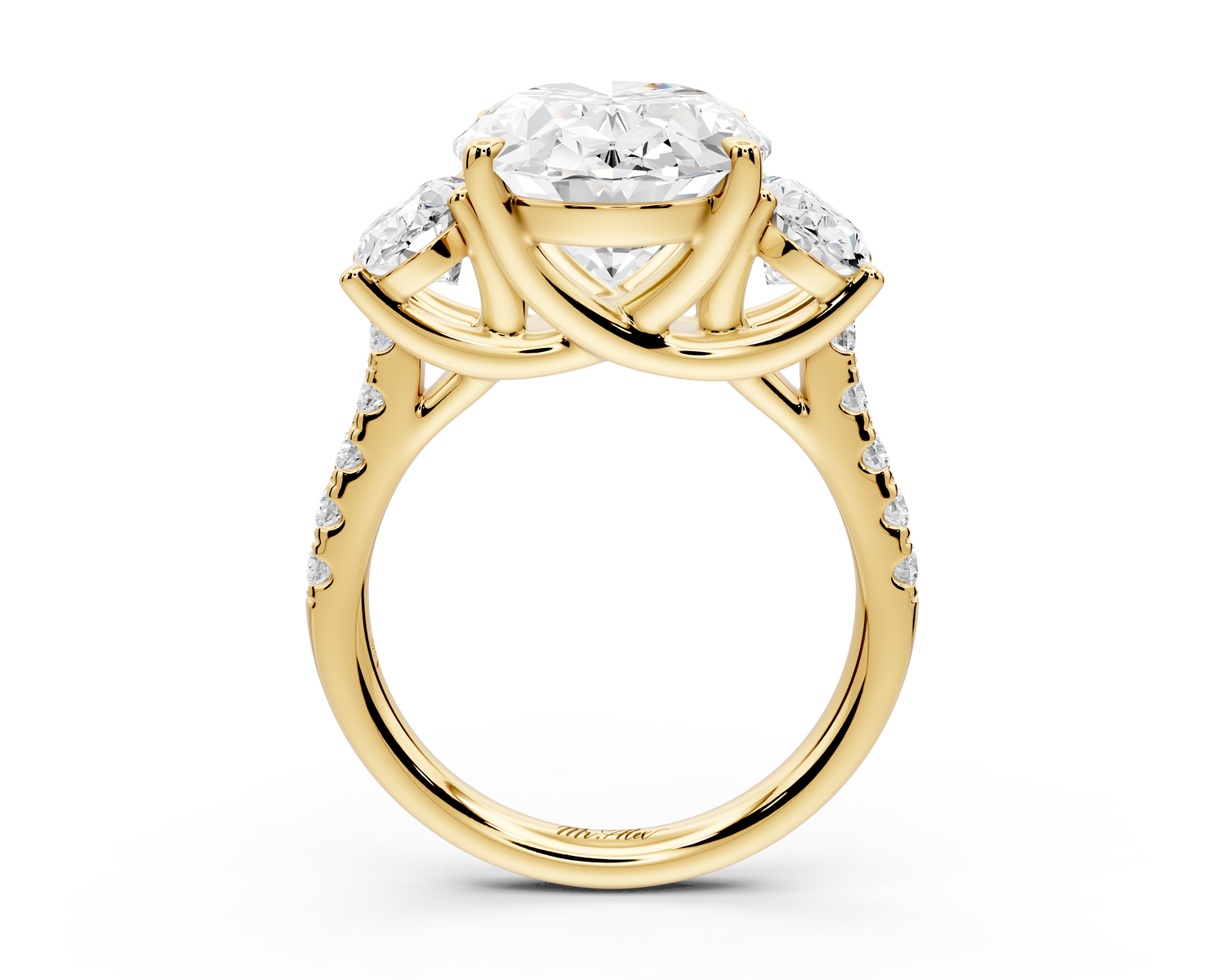 Mia - 5ct 14k yellow gold oval Trellis Basket Diamond Pavé half band Engagement Ring