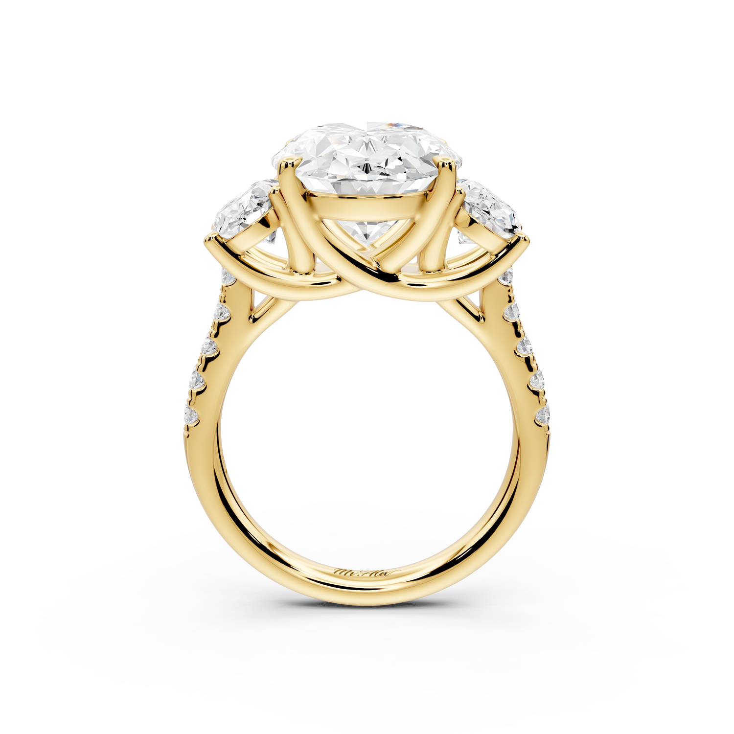 Mia - 5ct 14k yellow gold oval Trellis Basket Diamond Pavé half band Engagement Ring