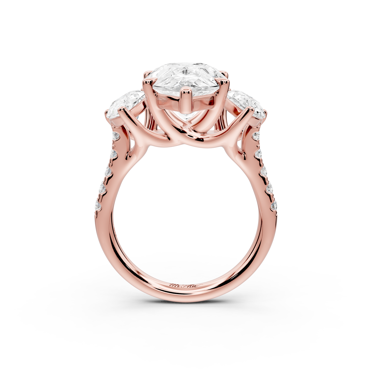 Mia - 5ct 14k rose gold pear Trellis Basket Diamond Pavé half band Engagement Ring
