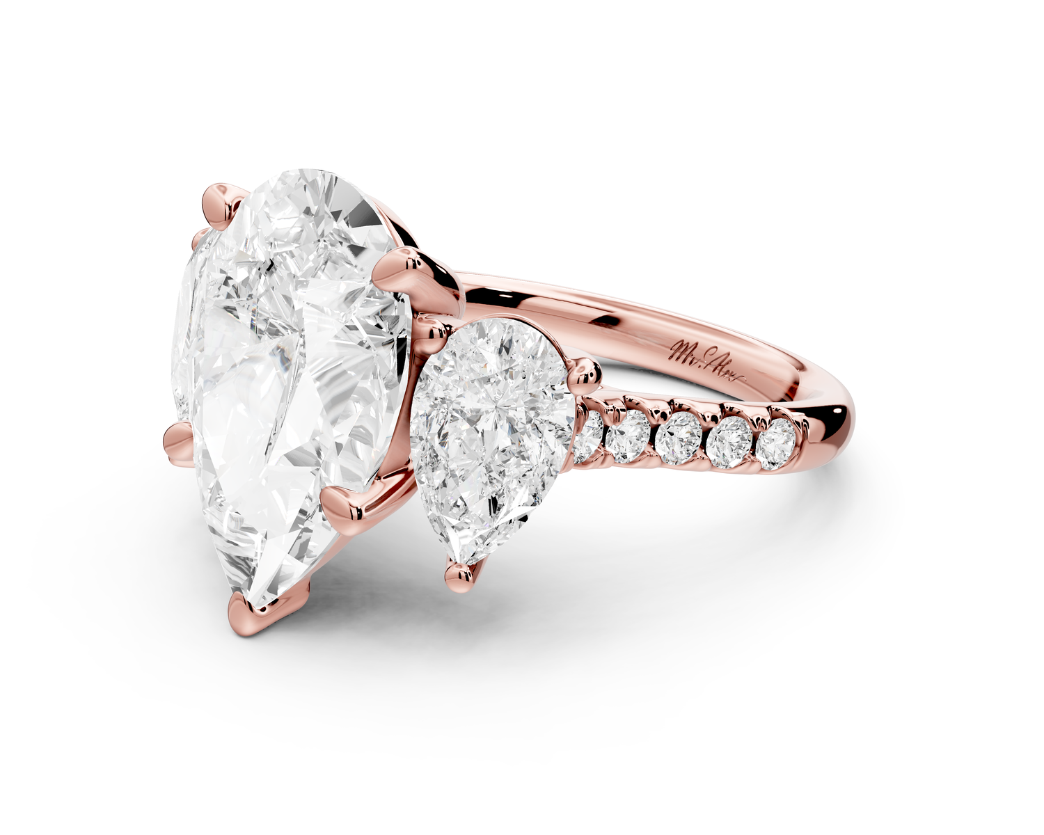 Mia - 5ct 14k rose gold pear Trellis Basket Diamond Pavé half band Engagement Ring