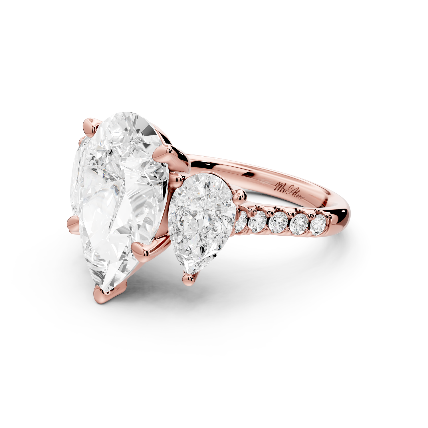 Mia - 5ct 14k rose gold pear Trellis Basket Diamond Pavé half band Engagement Ring