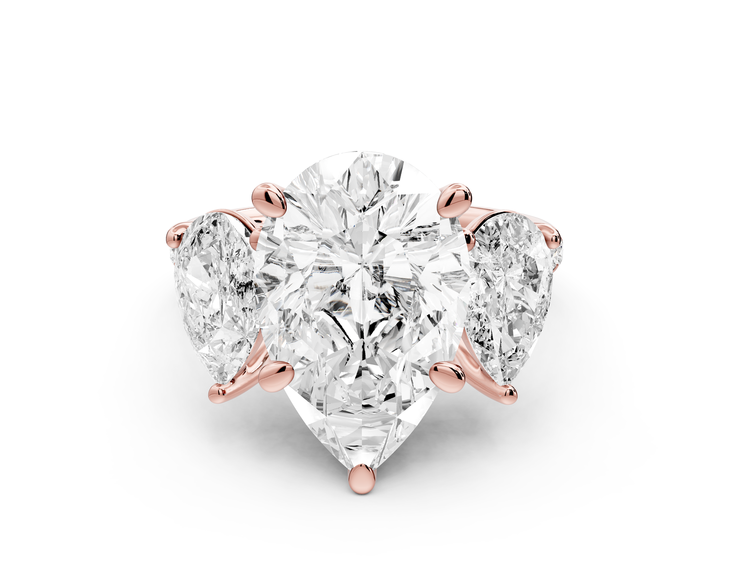 Mia - 5ct 14k rose gold pear Trellis Basket Diamond Pavé half band Engagement Ring