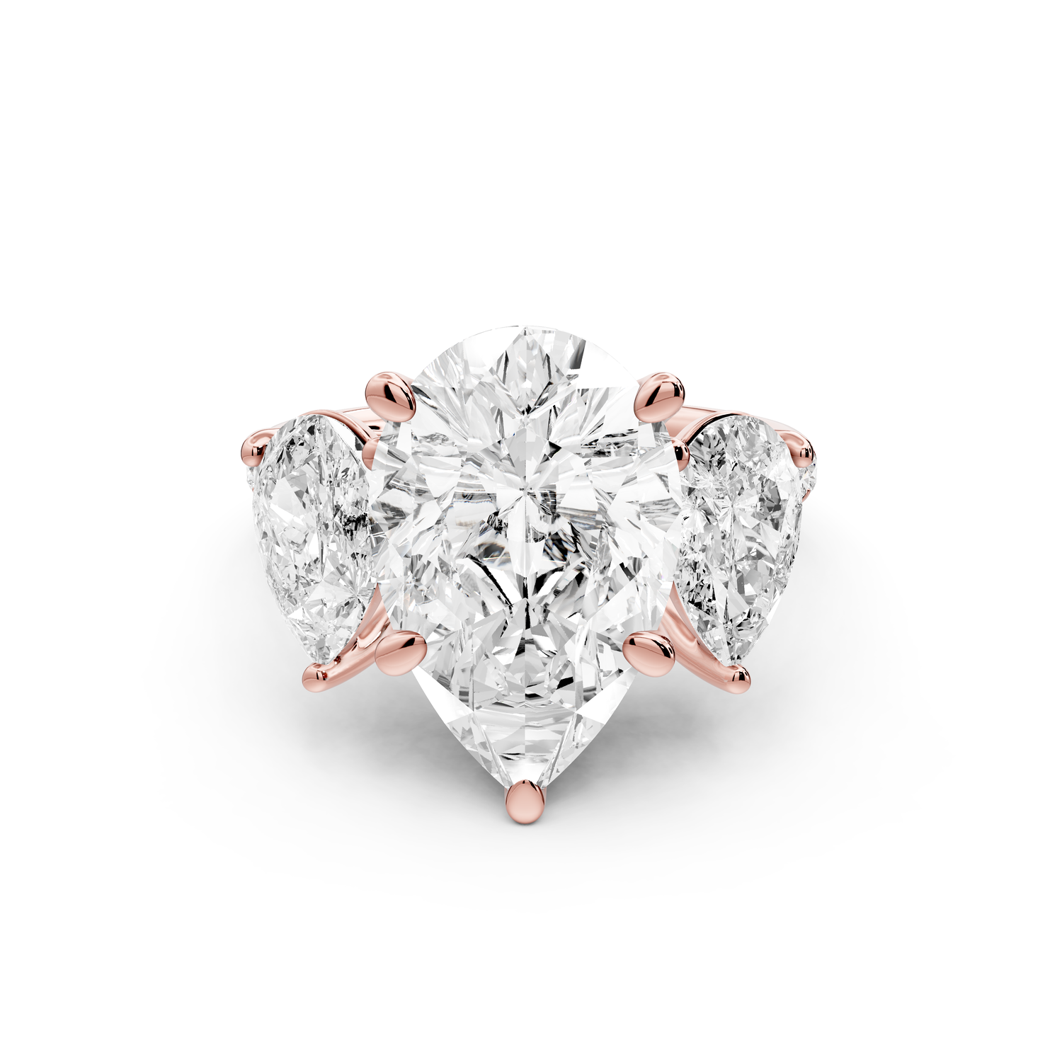 Mia - 5ct 14k rose gold pear Trellis Basket Diamond Pavé half band Engagement Ring