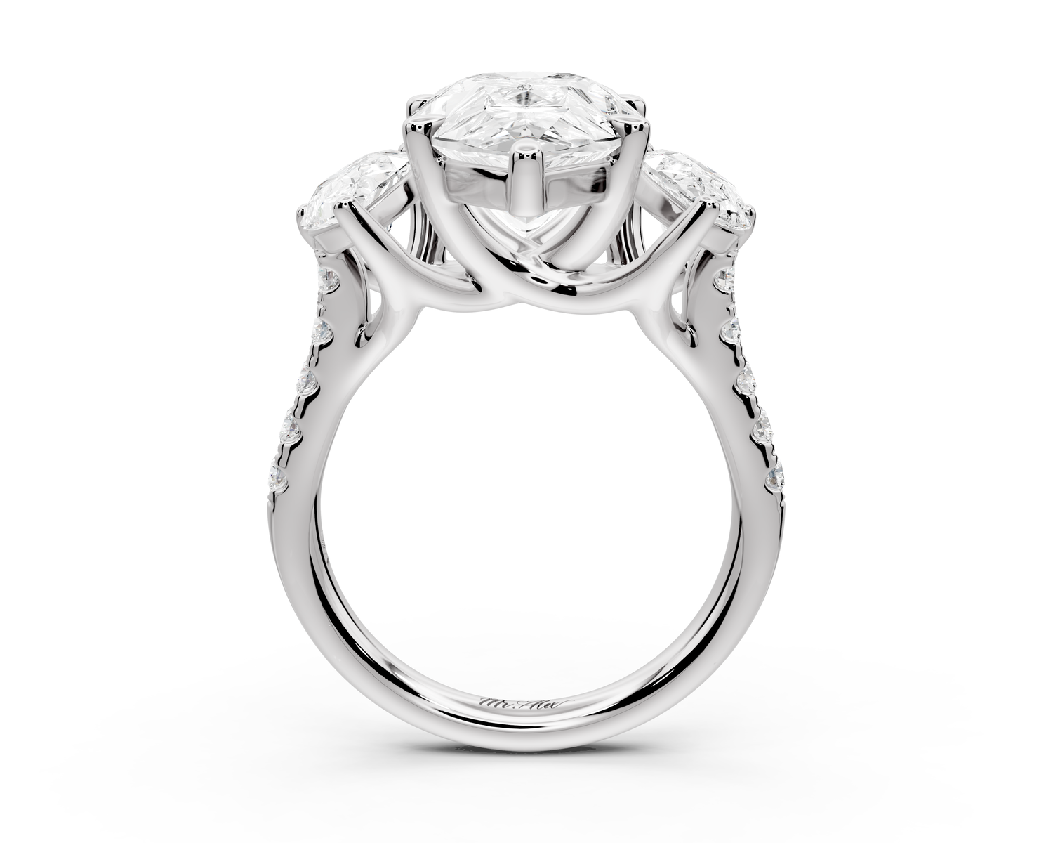 Mia - 5ct 14k white gold pear Trellis Basket Diamond Pavé half band Engagement Ring