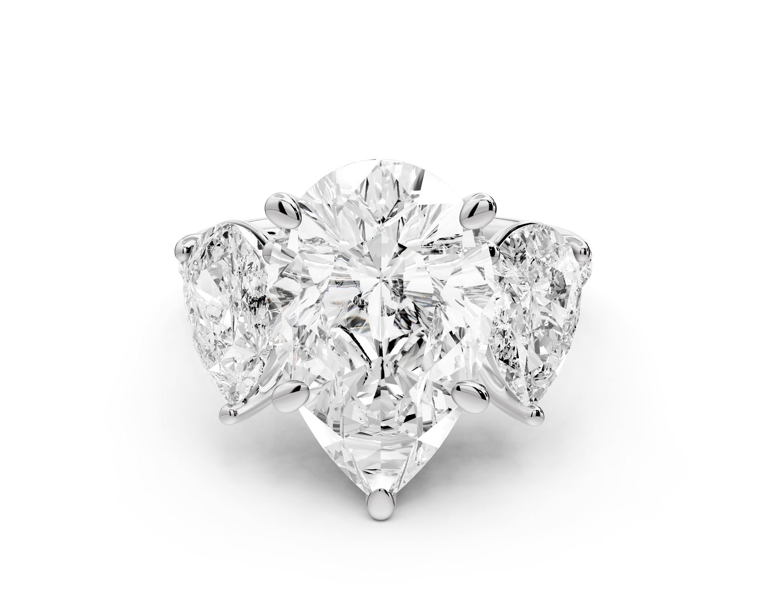 Mia - 5ct 14k white gold pear Trellis Basket Diamond Pavé half band Engagement Ring