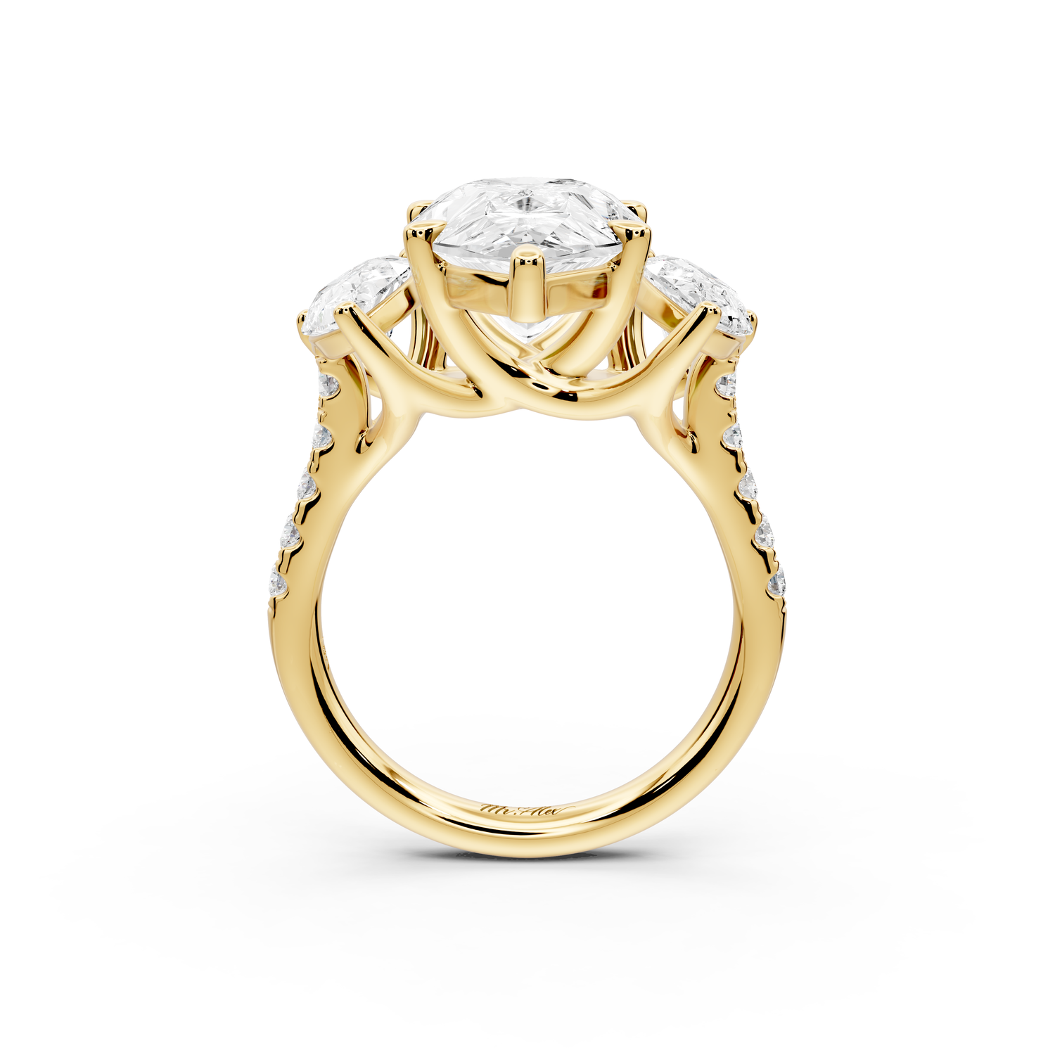 Mia - 5ct 14k yellow gold pear Trellis Basket Diamond Pavé half band Engagement Ring