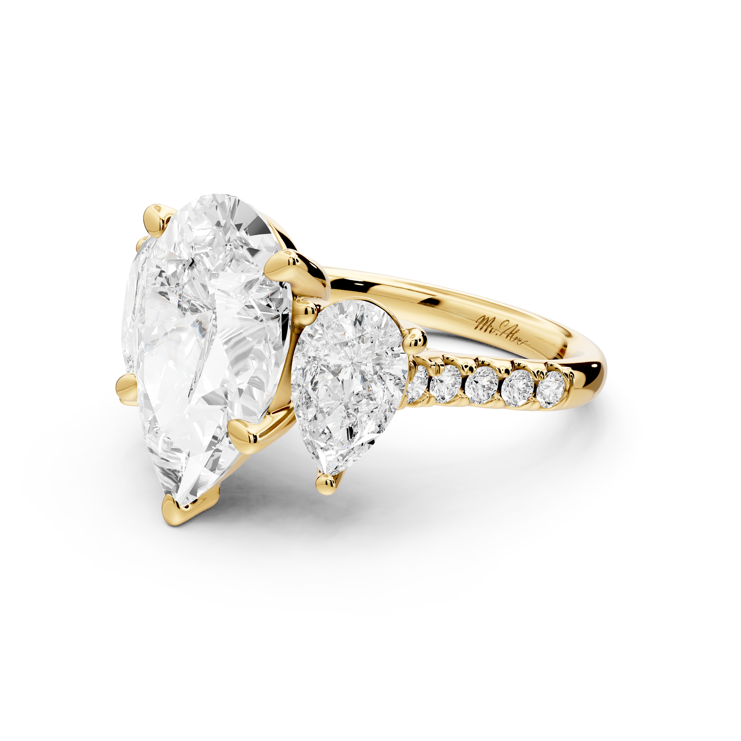 Mia - 5ct 14k yellow gold pear Trellis Basket Diamond Pavé half band Engagement Ring