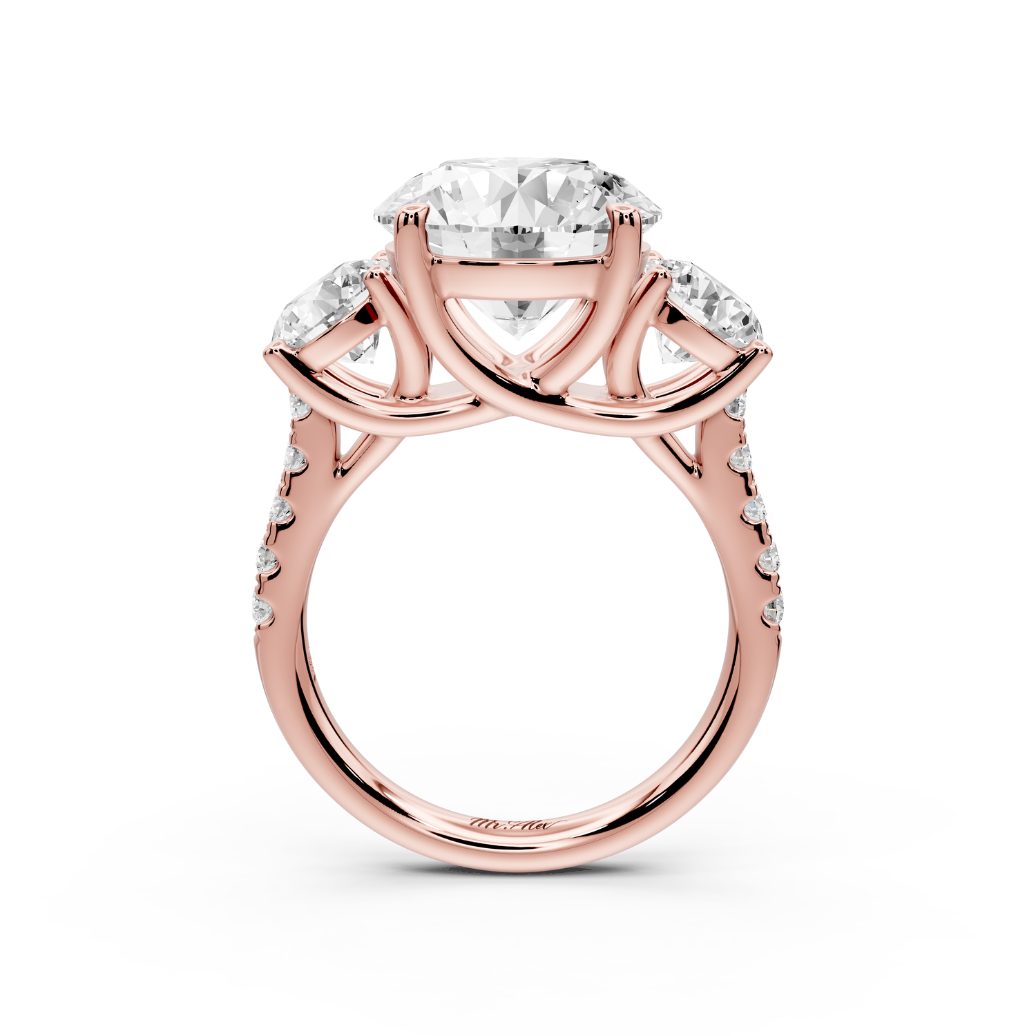 Mia - 5ct 14k rose gold round Trellis Basket Diamond Pavé half band Engagement Ring