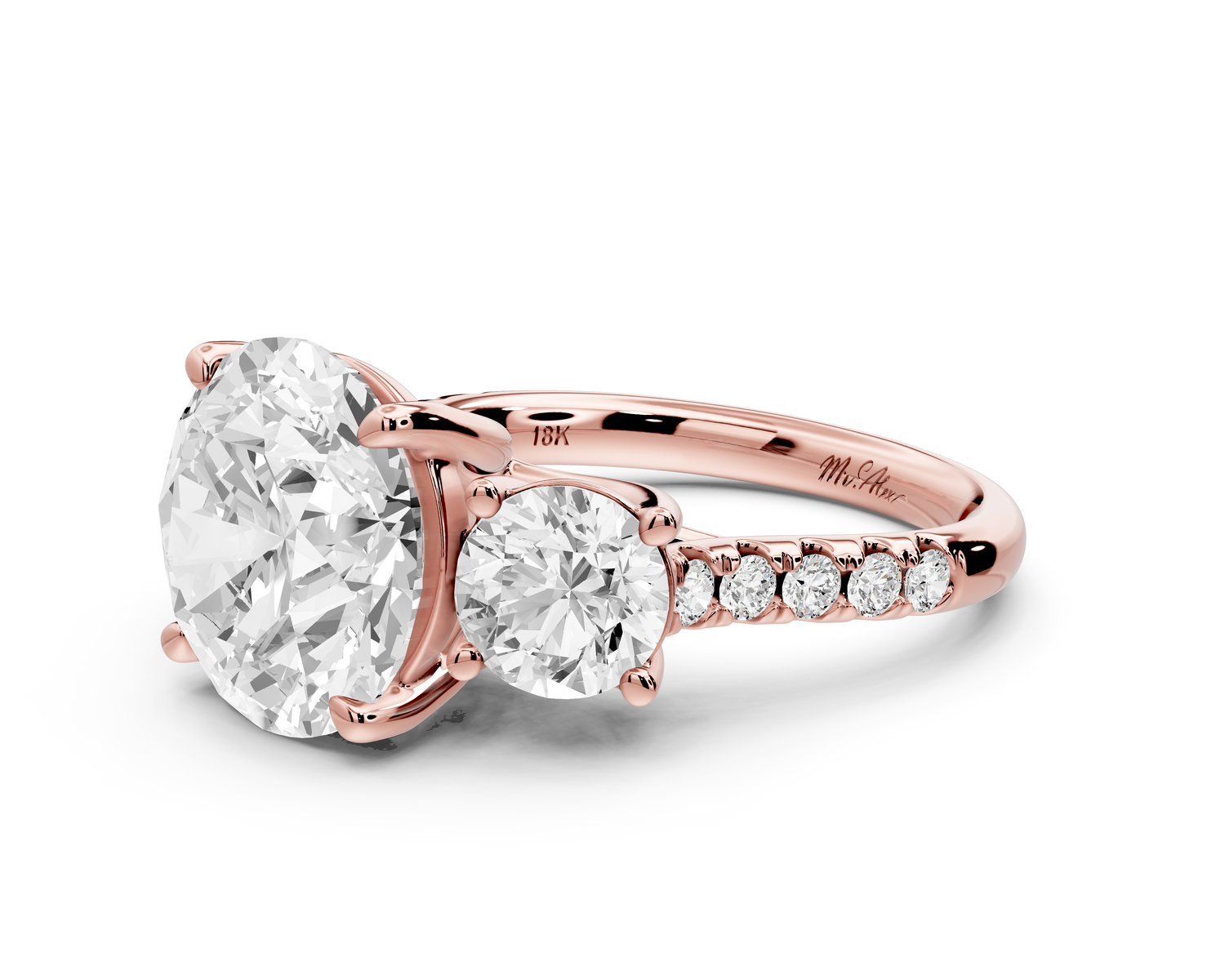 Mia - 5ct 14k rose gold round Trellis Basket Diamond Pavé half band Engagement Ring