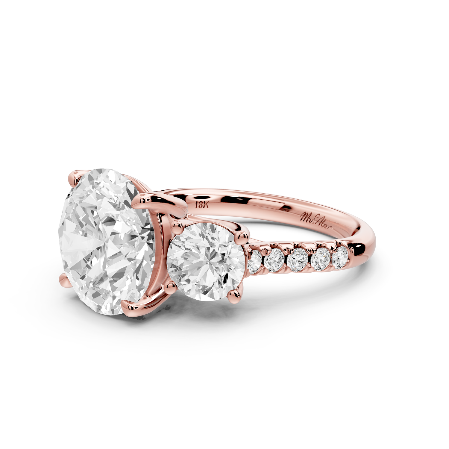 Mia - 5ct 14k rose gold round Trellis Basket Diamond Pavé half band Engagement Ring