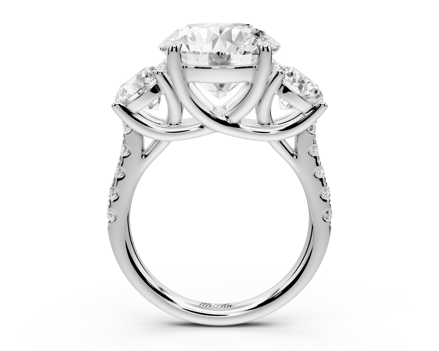 Mia - 5ct 14k white gold round Trellis Basket Diamond Pavé half band Engagement Ring
