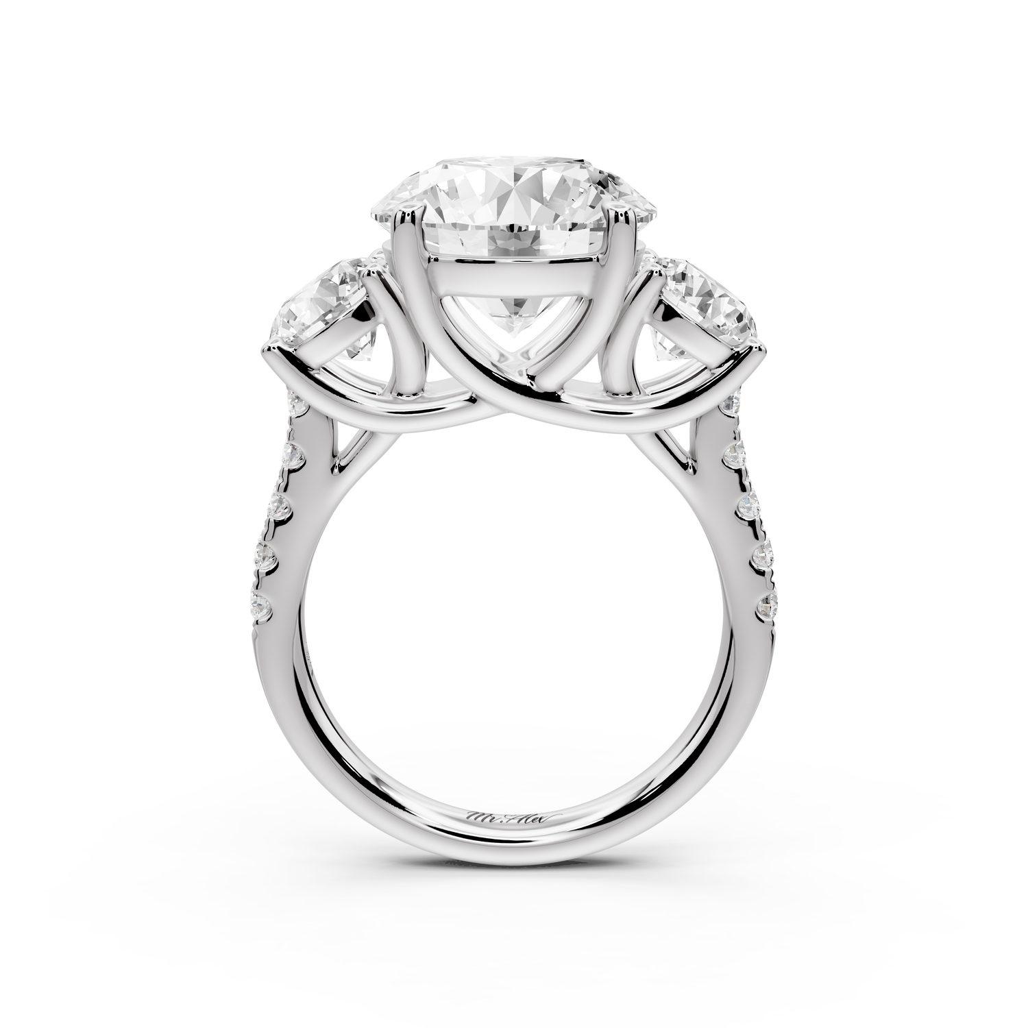 Mia - 5ct 14k white gold round Trellis Basket Diamond Pavé half band Engagement Ring