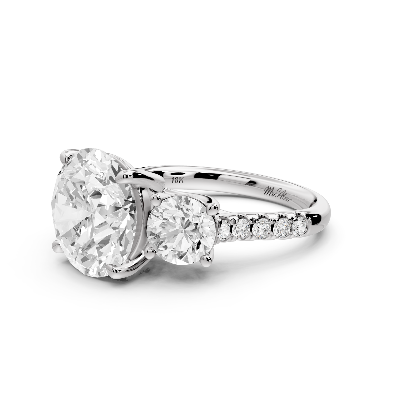 Mia - 5ct 14k white gold round Trellis Basket Diamond Pavé half band Engagement Ring