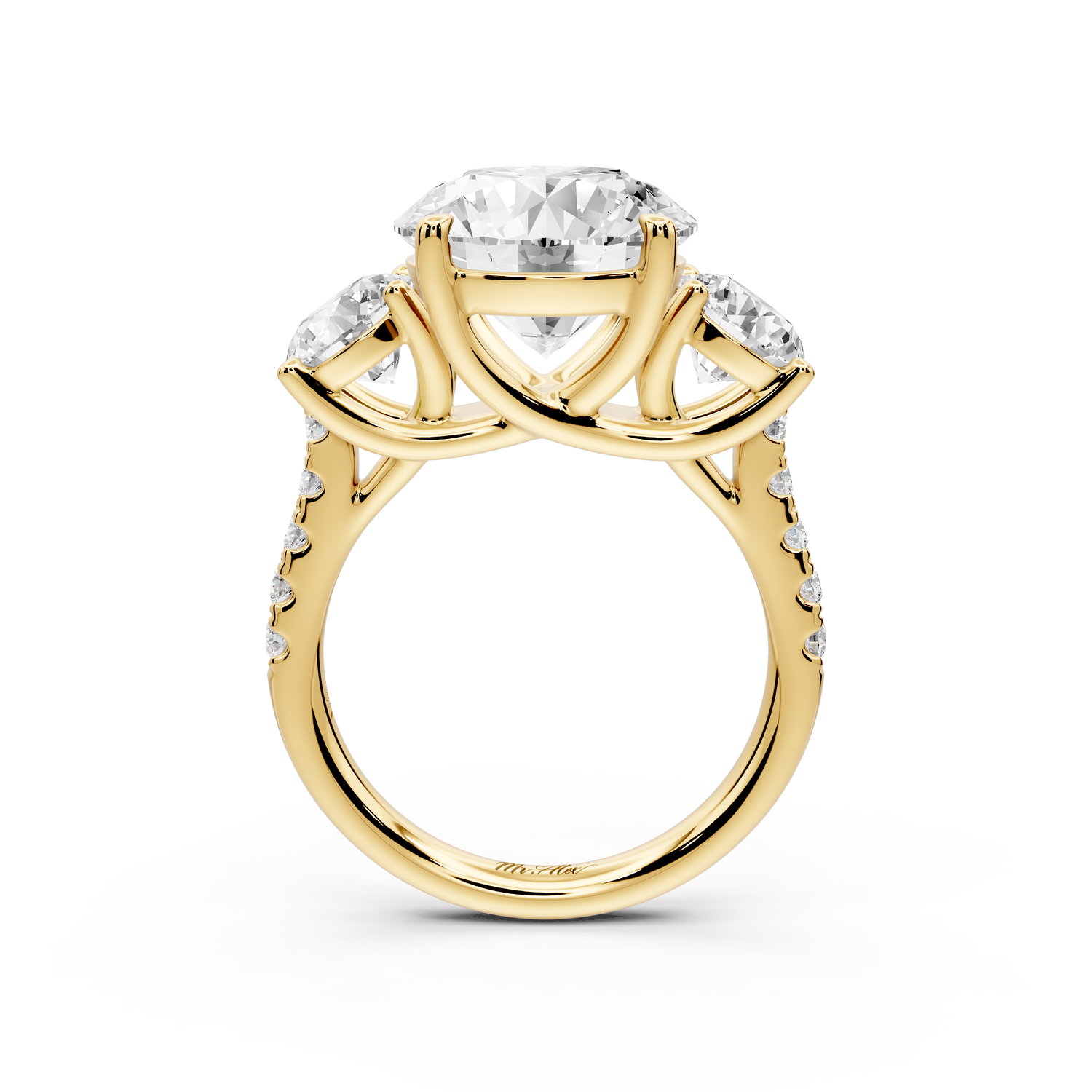 Mia - 5ct 14k yellow gold round Trellis Basket Diamond Pavé half band Engagement Ring