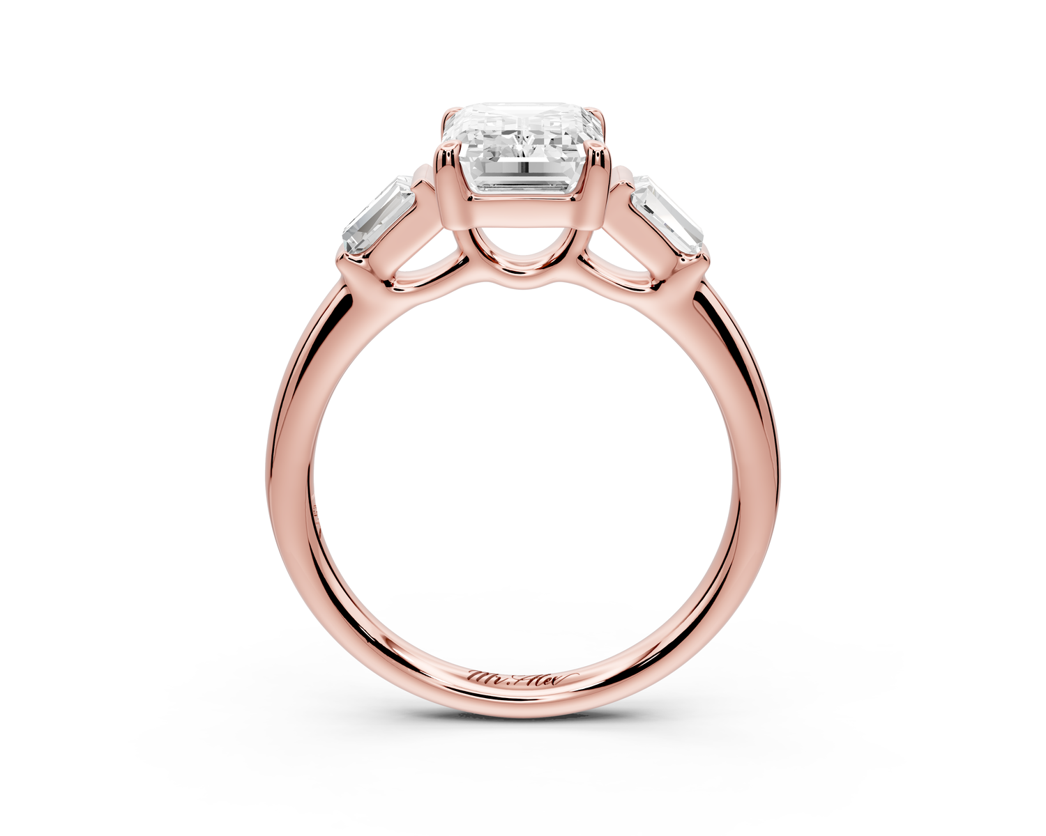 Naomi - 2ct 14k rose gold emerald diamond with Tapered Baguettes side stones Engagement Ring