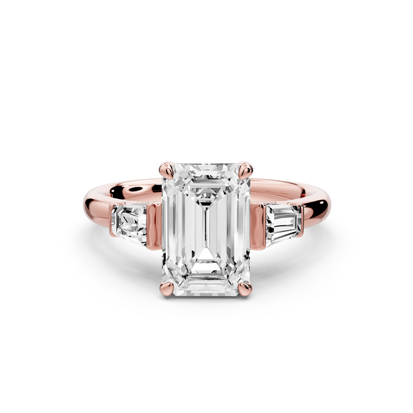 Naomi - 2ct 14k rose gold emerald diamond with Tapered Baguettes side stones Engagement Ring