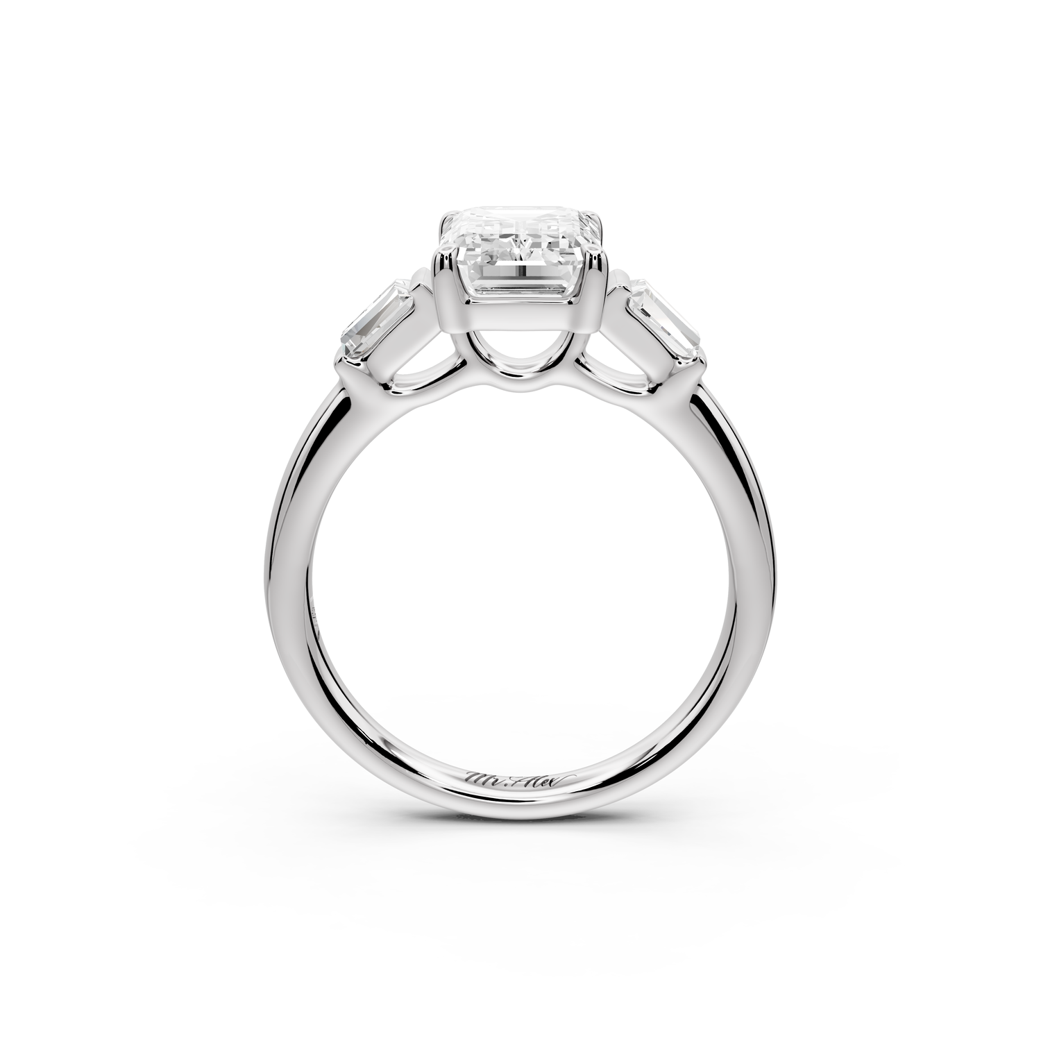 Naomi - 2ct 14k white gold emerald diamond with Tapered Baguettes side stones Engagement Ring