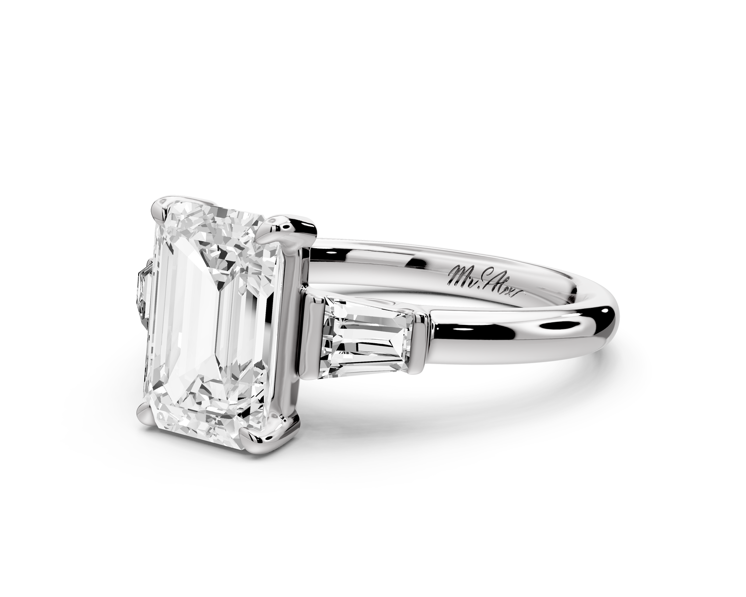 Naomi - 2ct 14k white gold emerald diamond with Tapered Baguettes side stones Engagement Ring
