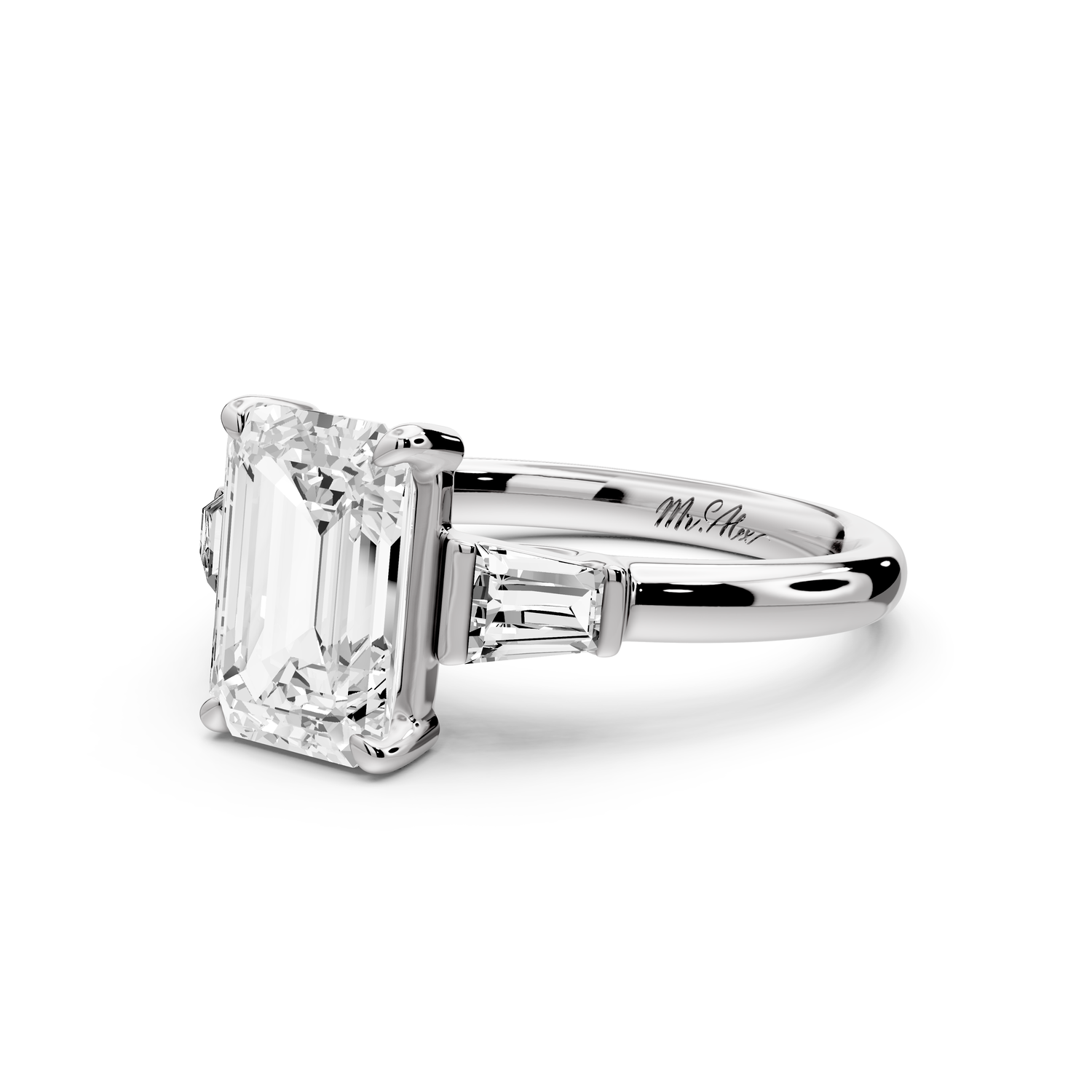 Naomi - 2ct 14k white gold emerald diamond with Tapered Baguettes side stones Engagement Ring