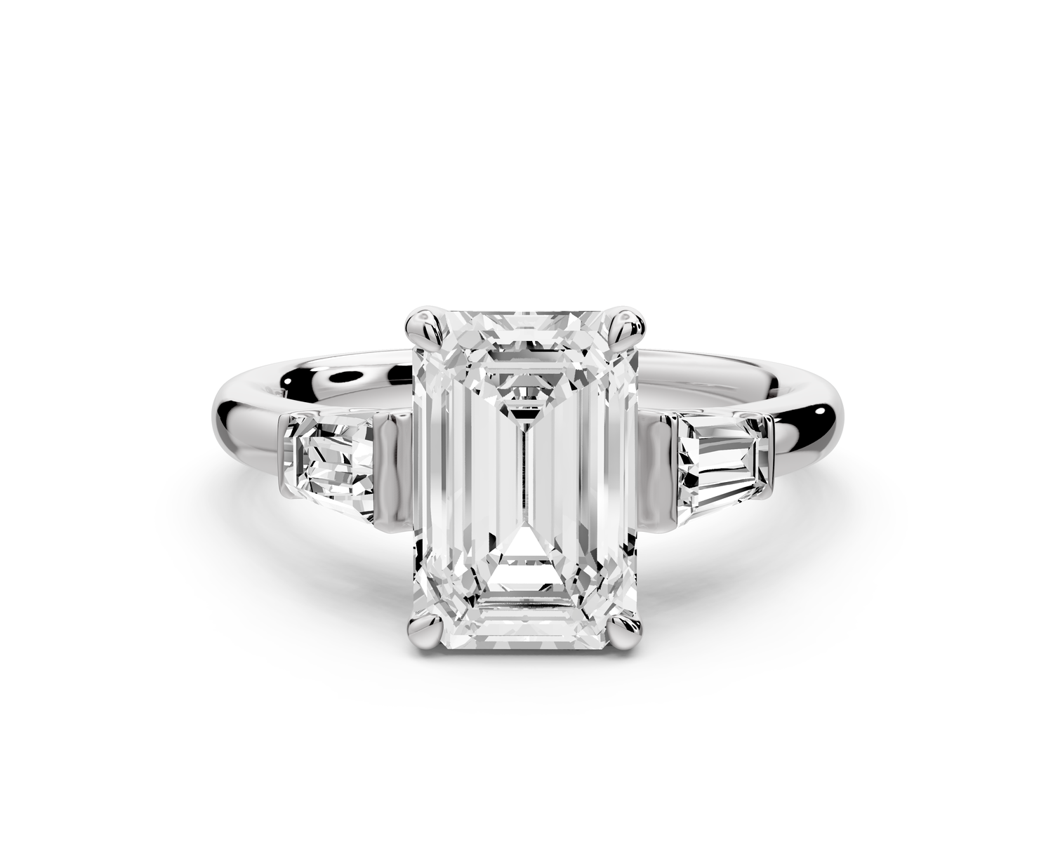 Naomi - 2ct 14k white gold emerald diamond with Tapered Baguettes side stones Engagement Ring