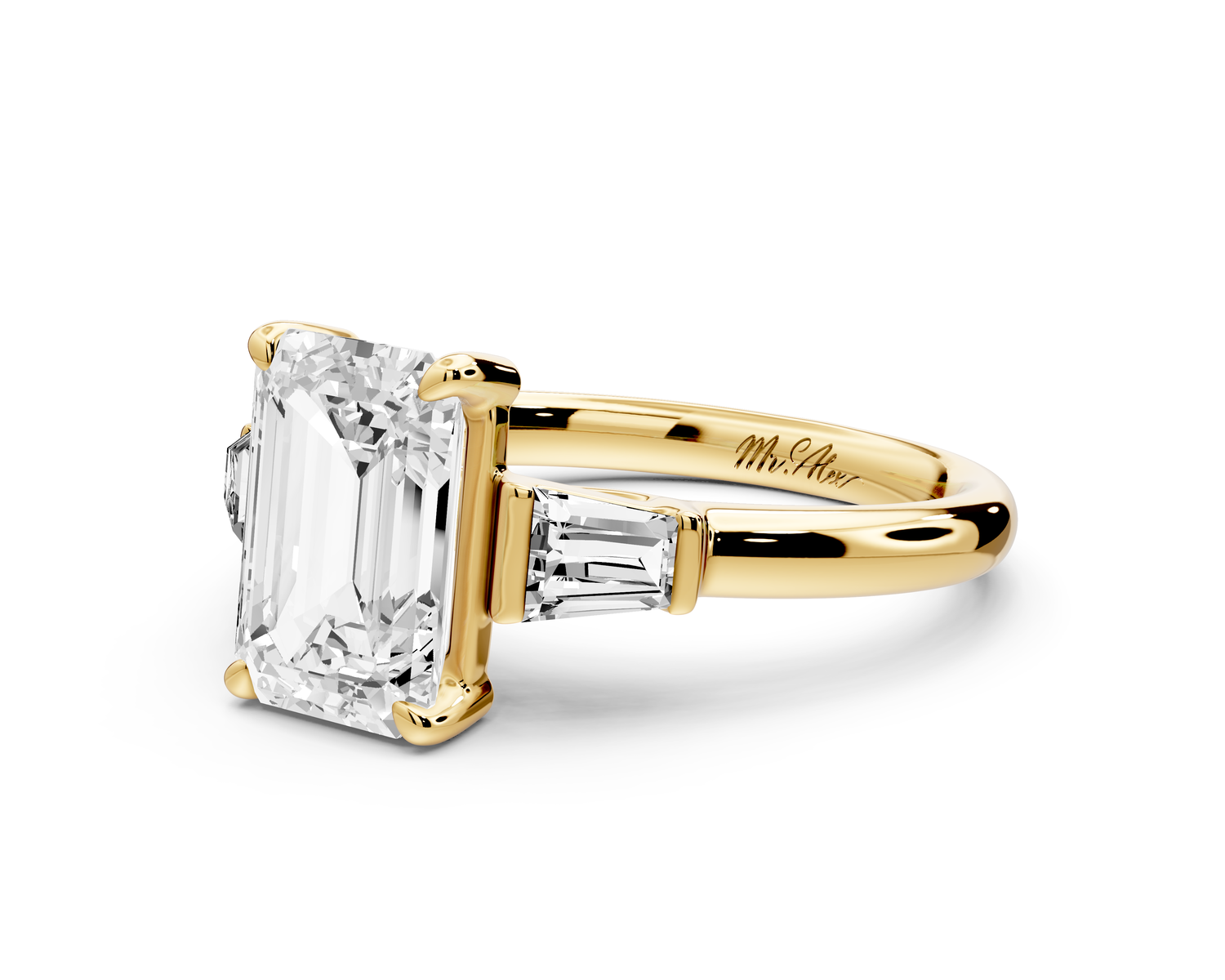 Naomi - 2ct 14k yellow gold emerald diamond with Tapered Baguettes side stones Engagement Ring