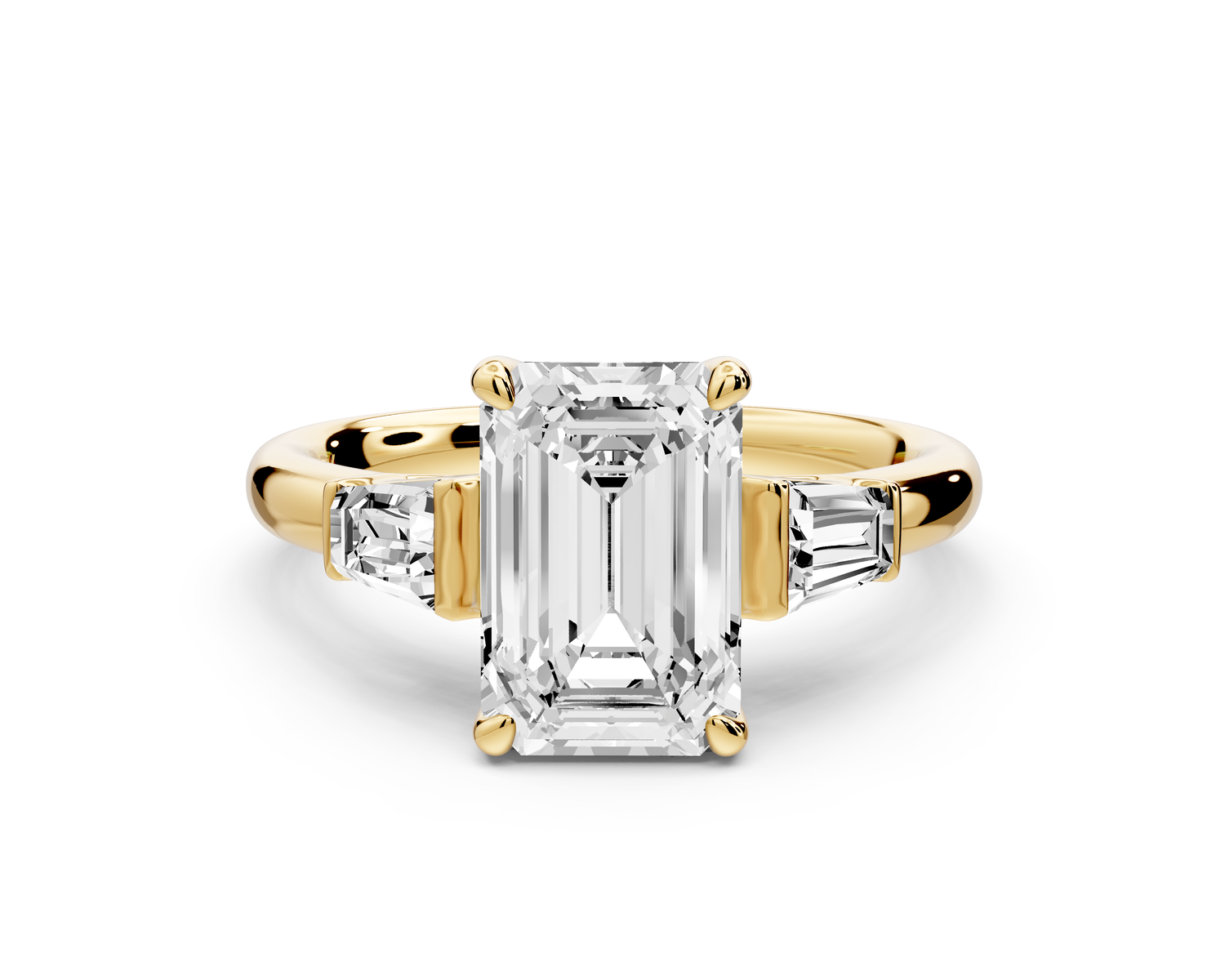 Naomi - 2ct 14k yellow gold emerald diamond with Tapered Baguettes side stones Engagement Ring