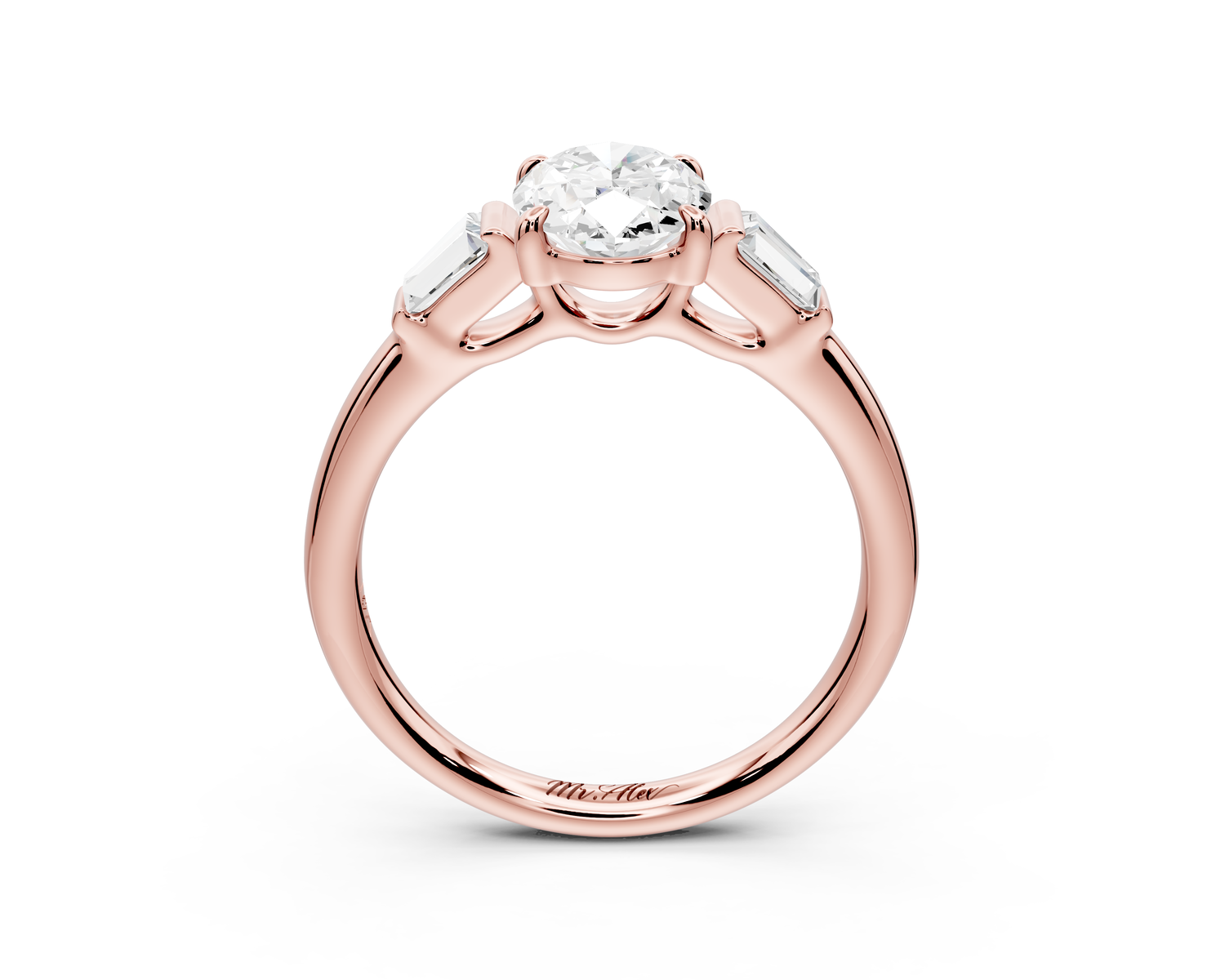 Naomi - 2ct 14k rose gold oval diamond with Tapered Baguettes side stones Engagement Ring