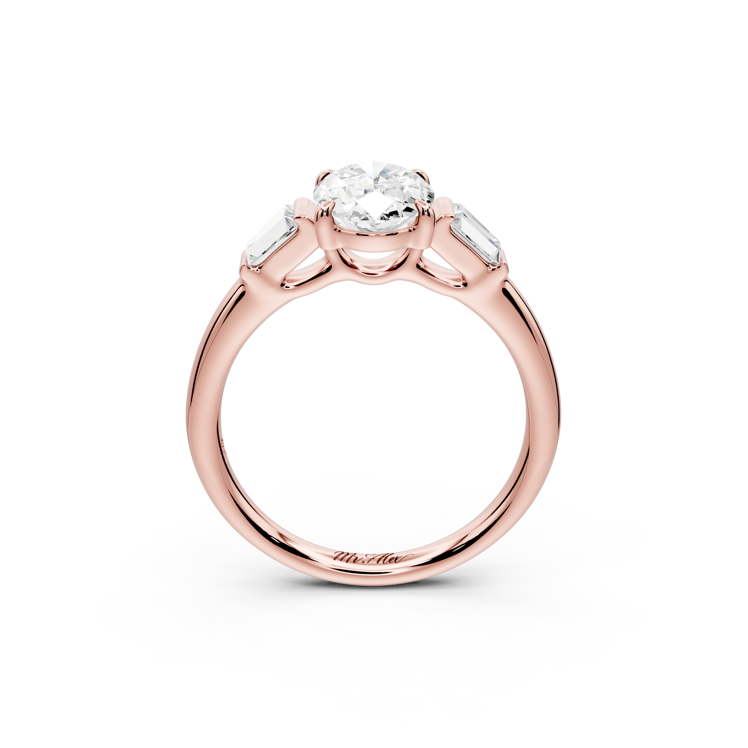 Naomi - 2ct 14k rose gold oval diamond with Tapered Baguettes side stones Engagement Ring