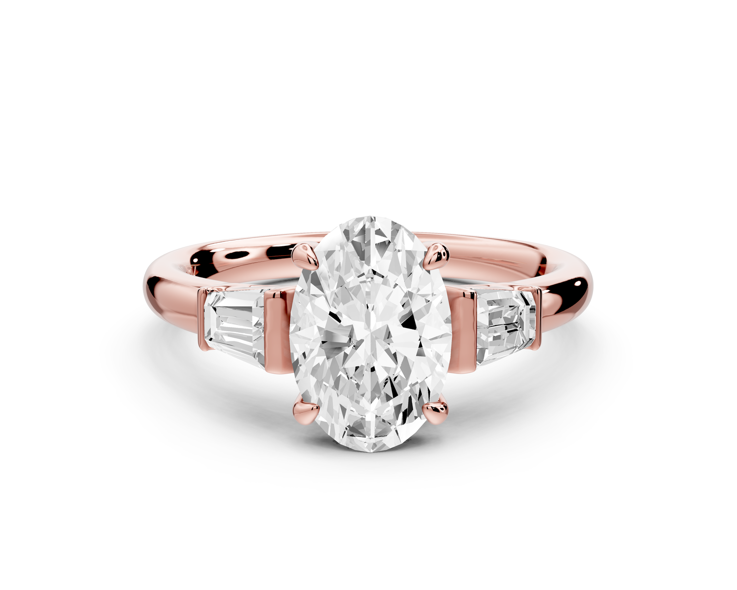 Naomi - 2ct 14k rose gold oval diamond with Tapered Baguettes side stones Engagement Ring
