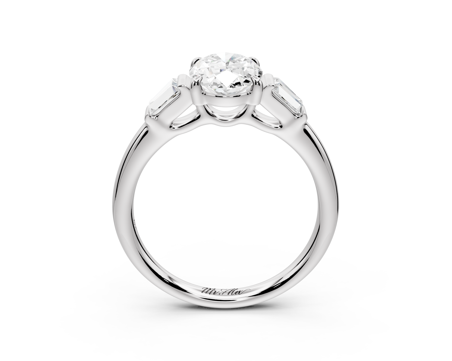 Naomi - 2ct 14k white gold oval diamond with Tapered Baguettes side stones Engagement Ring