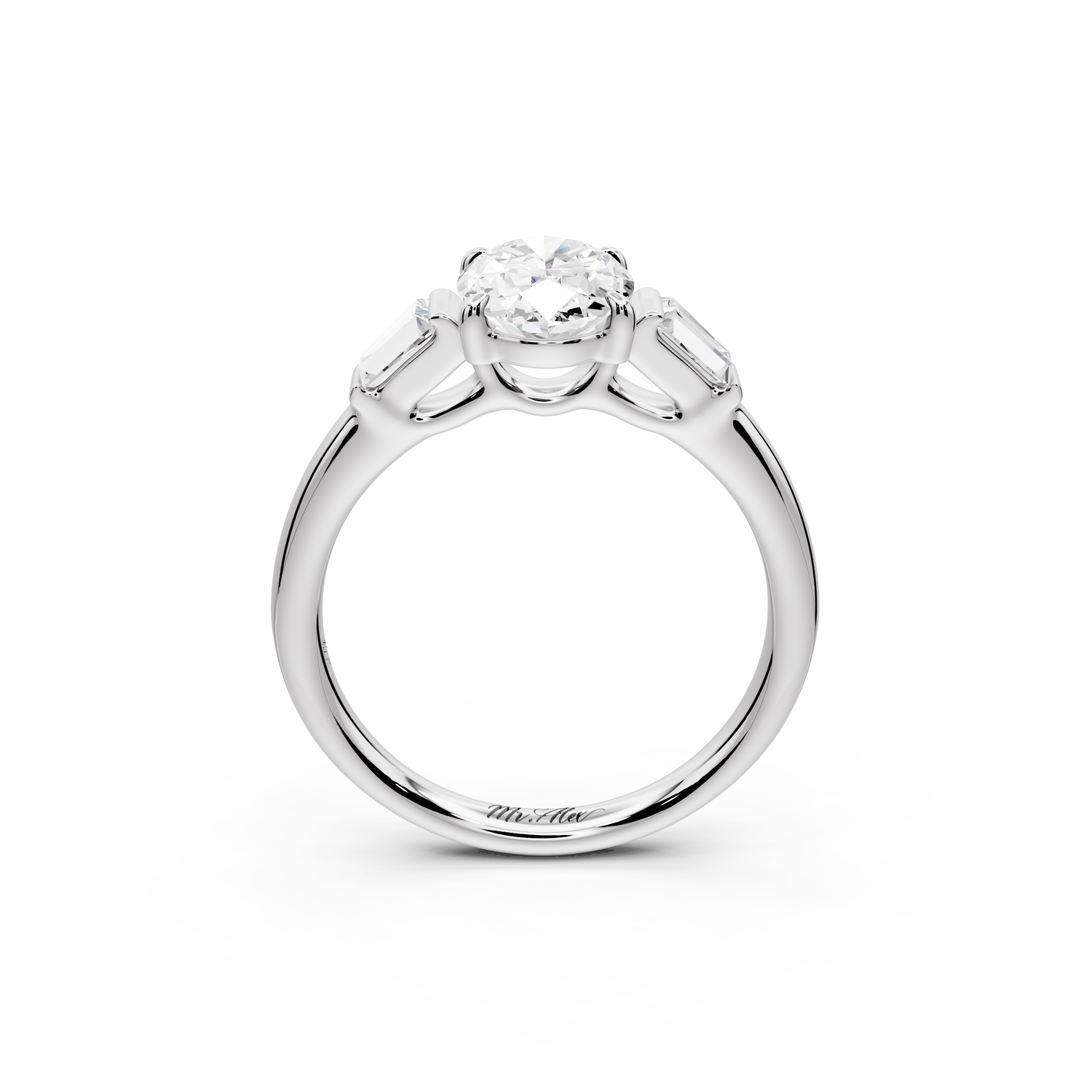 Naomi - 2ct 14k white gold oval diamond with Tapered Baguettes side stones Engagement Ring