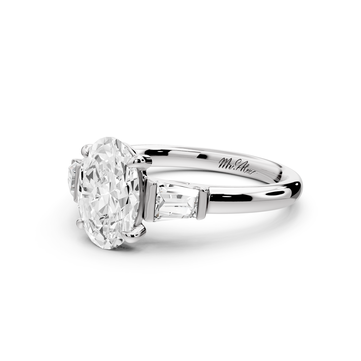 Naomi - 2ct 14k white gold oval diamond with Tapered Baguettes side stones Engagement Ring