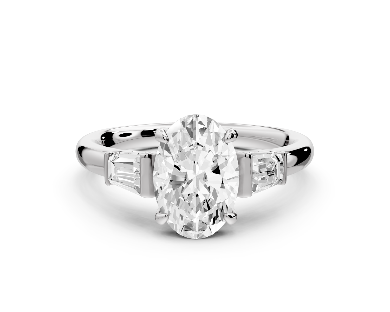 Naomi - 2ct 14k white gold oval diamond with Tapered Baguettes side stones Engagement Ring