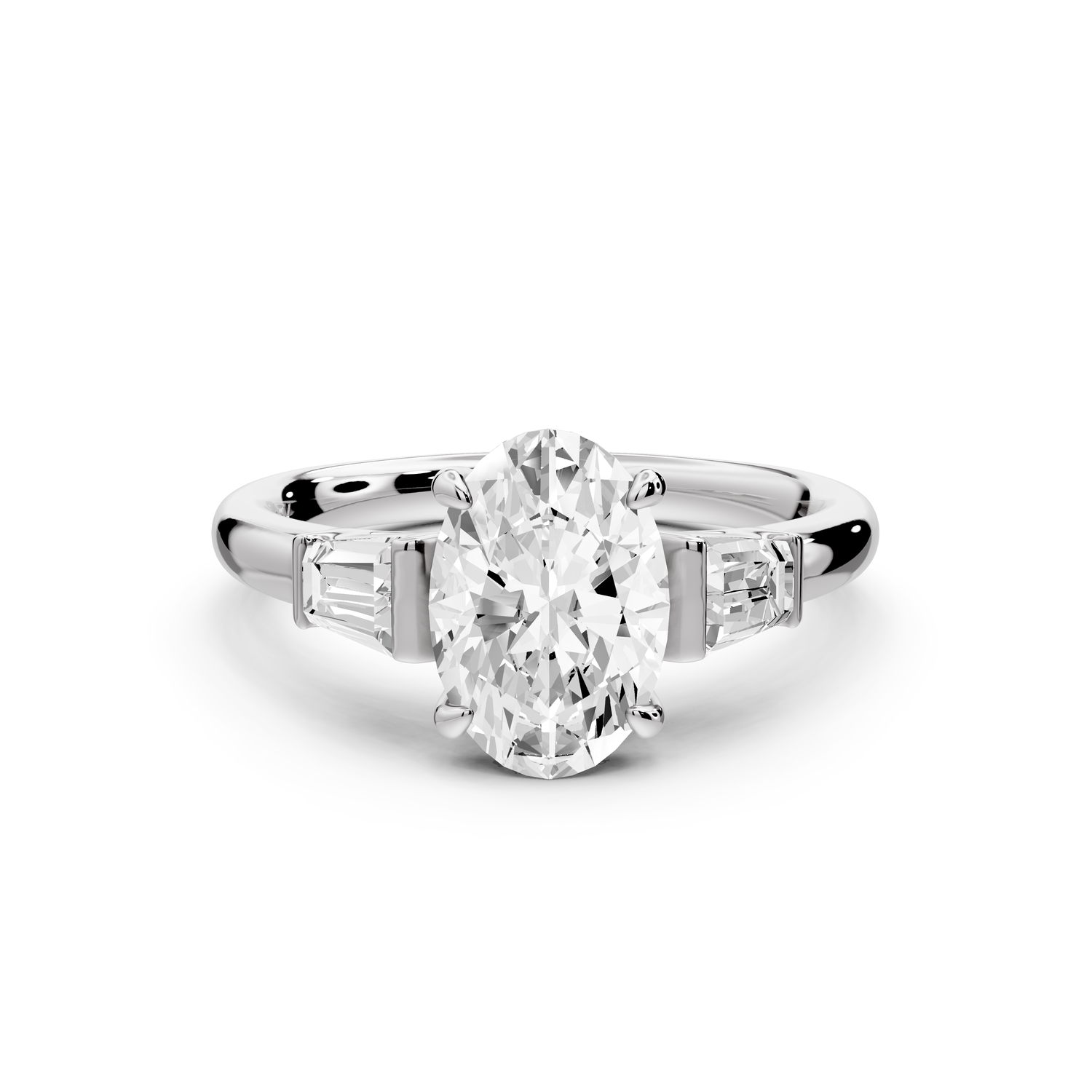 Naomi - 2ct 14k white gold oval diamond with Tapered Baguettes side stones Engagement Ring
