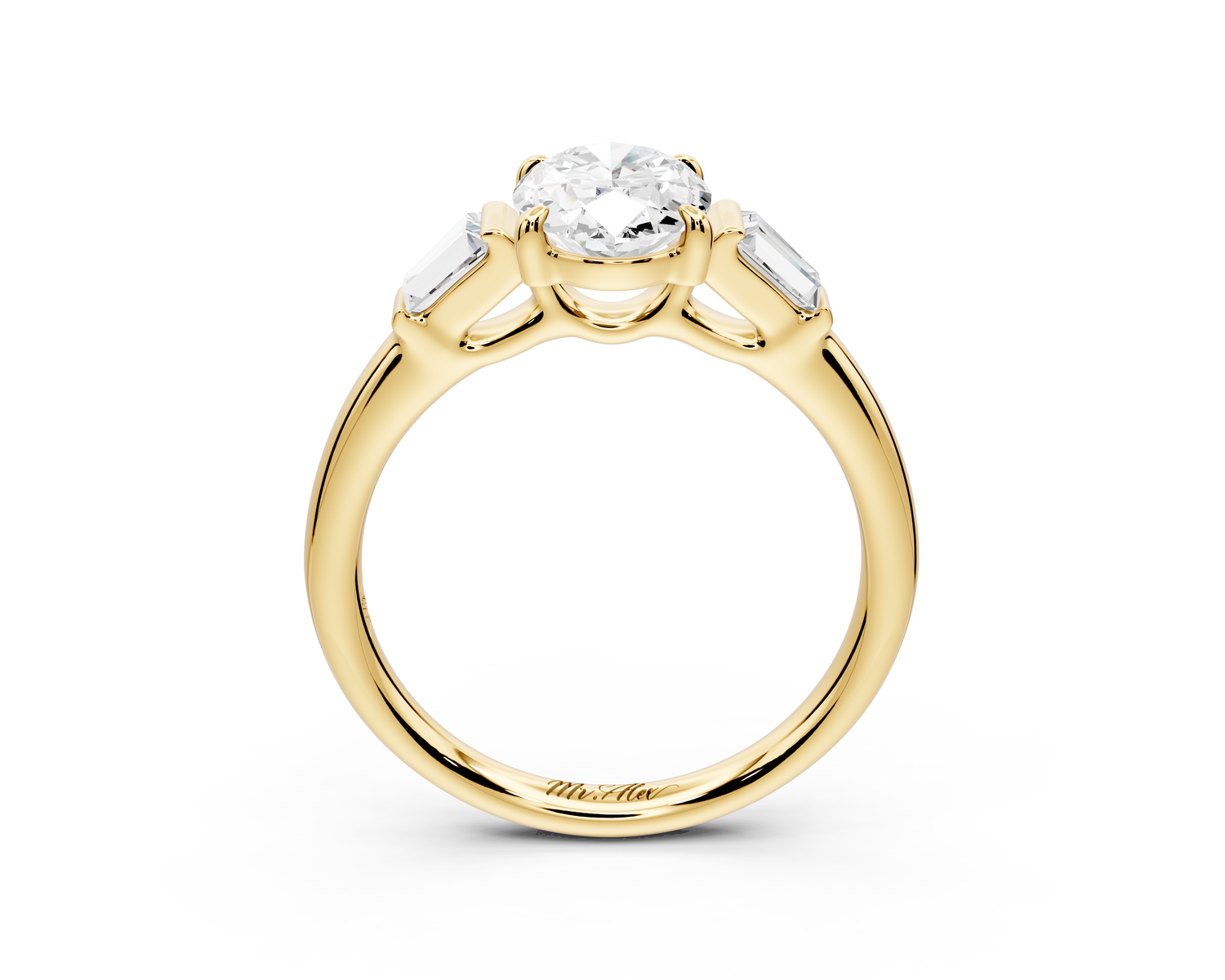 Naomi - 2ct 14k yellow gold oval diamond with Tapered Baguettes side stones Engagement Ring