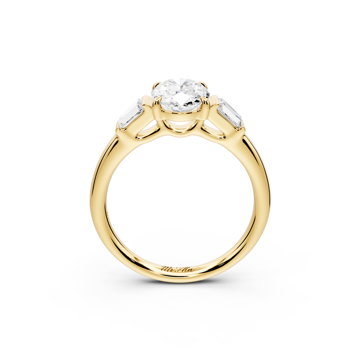 Naomi - 2ct 14k yellow gold oval diamond with Tapered Baguettes side stones Engagement Ring