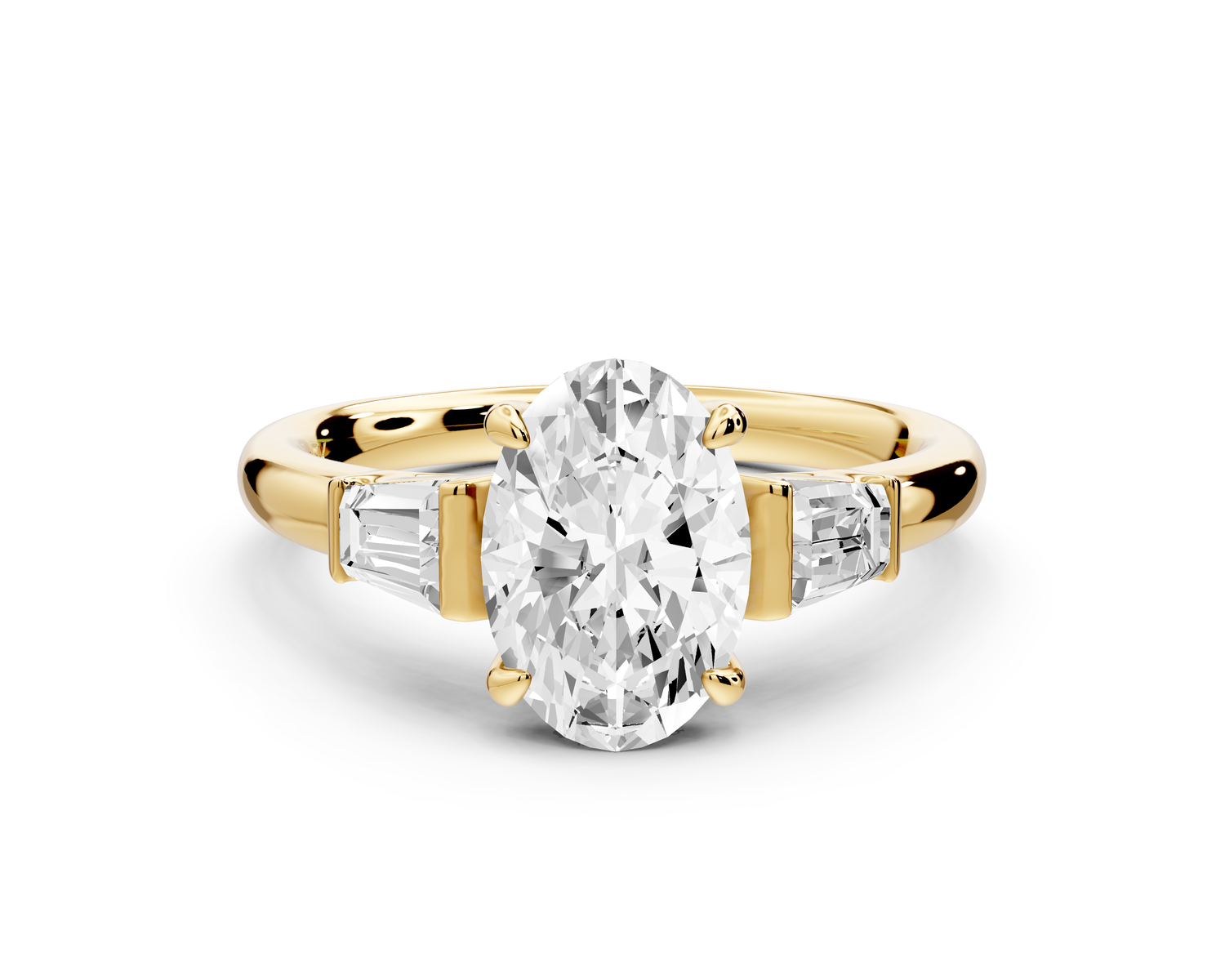 Naomi - 2ct 14k yellow gold oval diamond with Tapered Baguettes side stones Engagement Ring