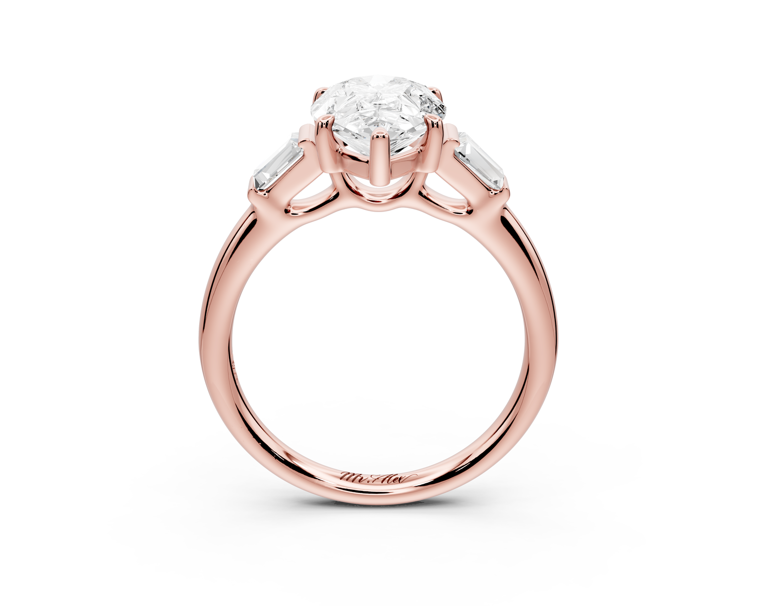 Naomi - 2ct 14k rose gold pear diamond with Tapered Baguettes side stones Engagement Ring