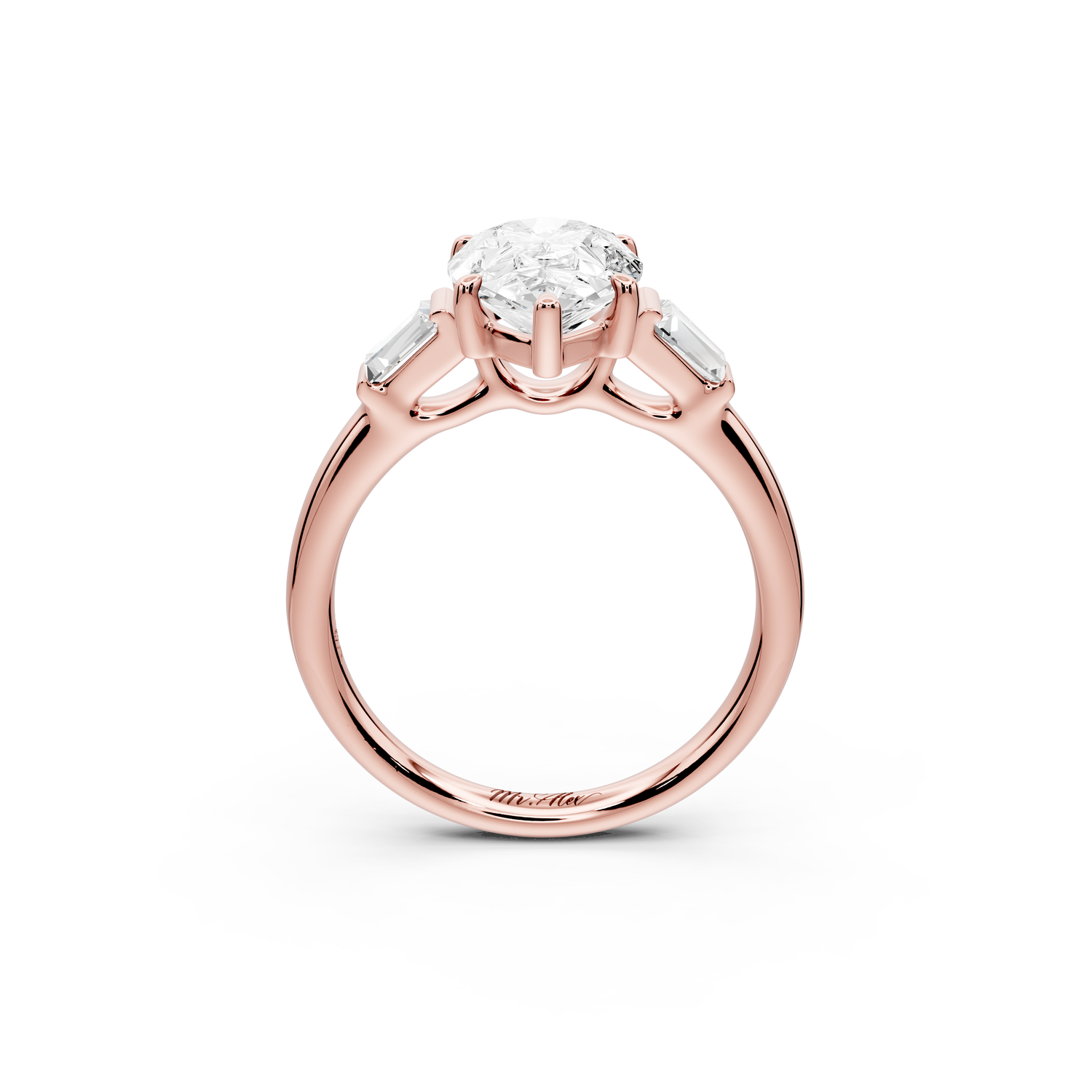 Naomi - 2ct 14k rose gold pear diamond with Tapered Baguettes side stones Engagement Ring