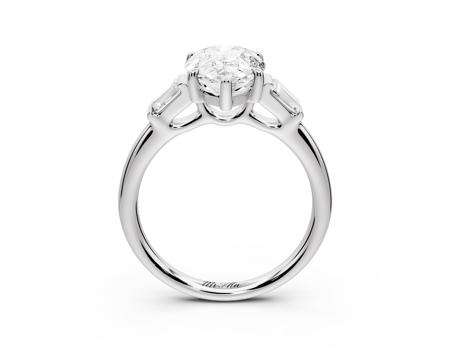 Naomi - 2ct 14k white gold pear diamond with Tapered Baguettes side stones Engagement Ring